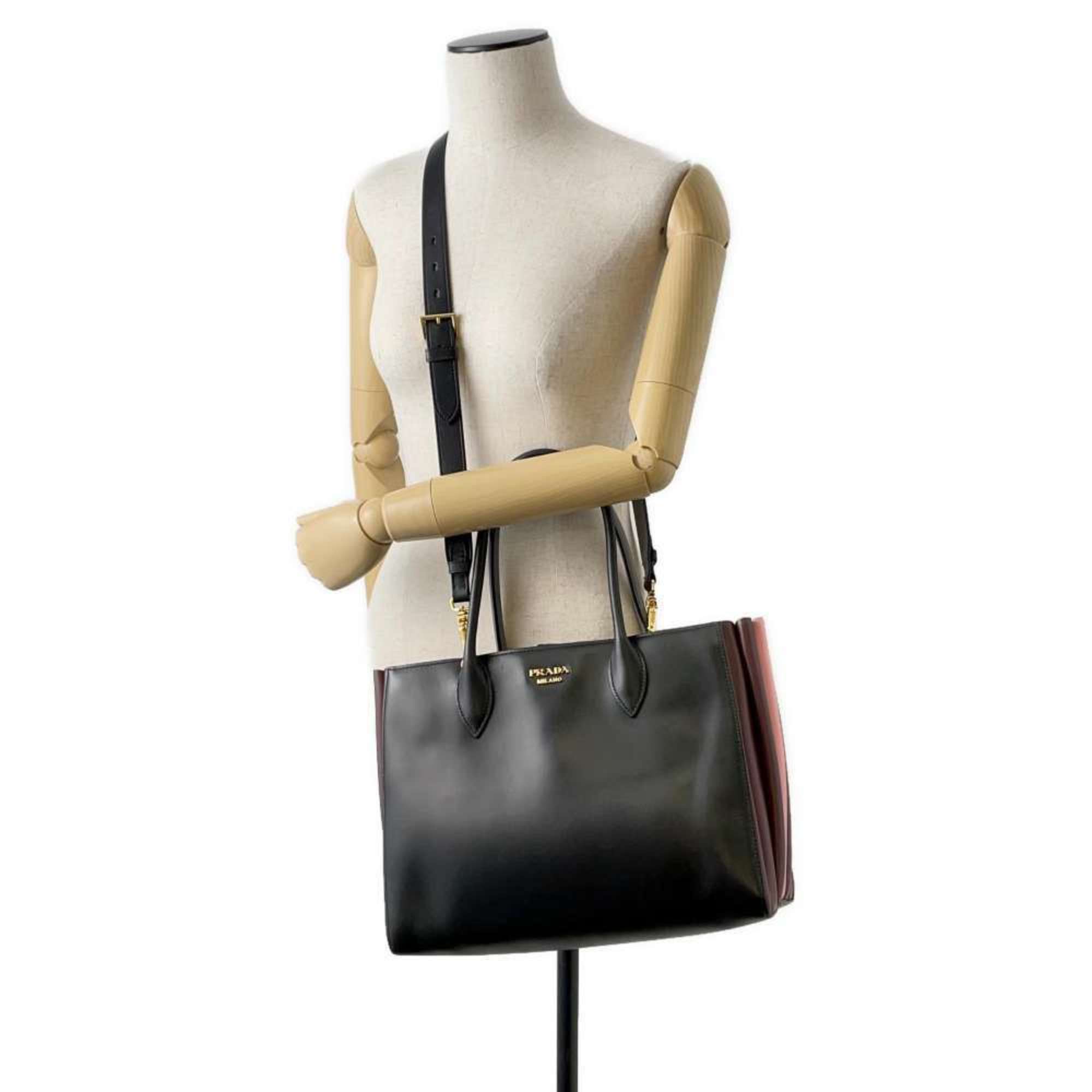 Prada Tote Bag Bibliothèque Shoulder Leather 1BG098 PRADA Black