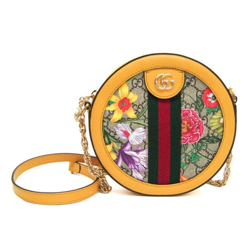 Gucci Flora Webbing Line 550618 Women's Leather,GG Supreme Shoulder Bag Beige,Multi-color,Yellow