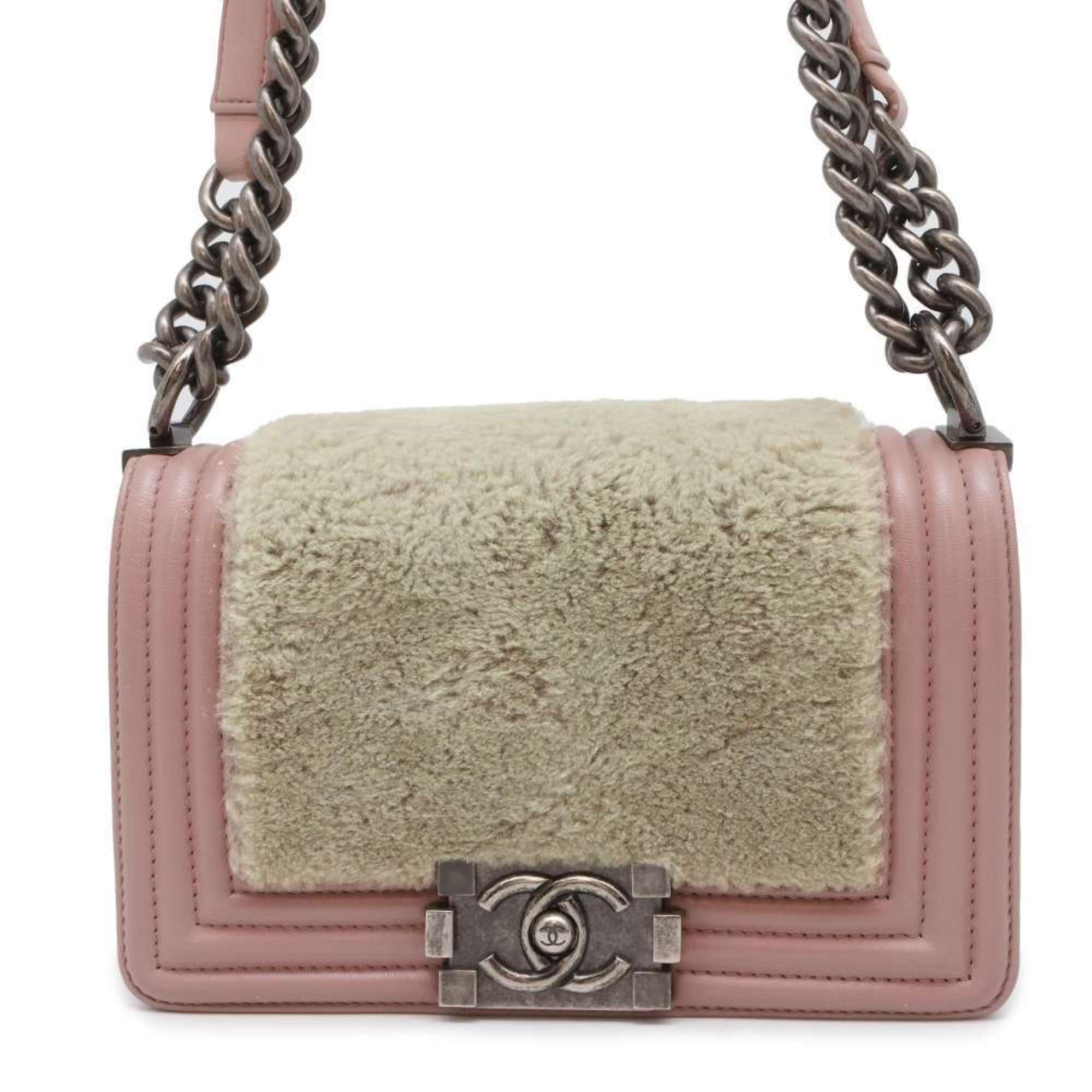 Chanel Chain Shoulder Bag Boy Coco Mark Leather Fur CHANEL