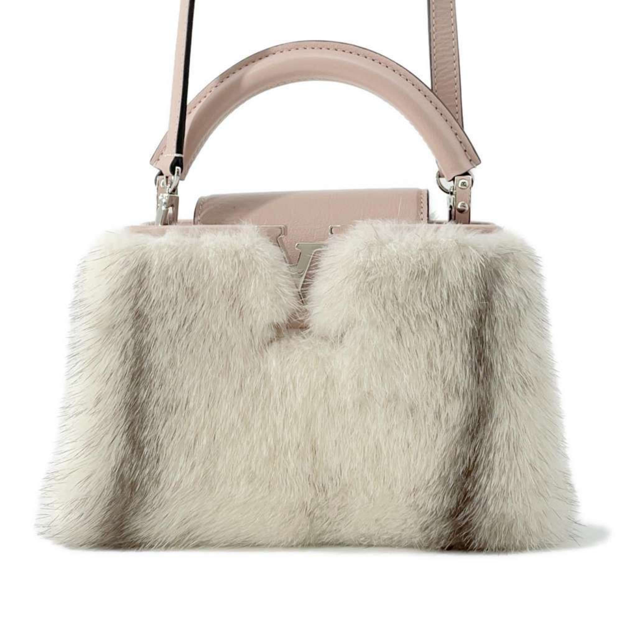 Louis Vuitton handbag calf leather mink fur Capucines MINI M56916 pink 2way shoulder bag