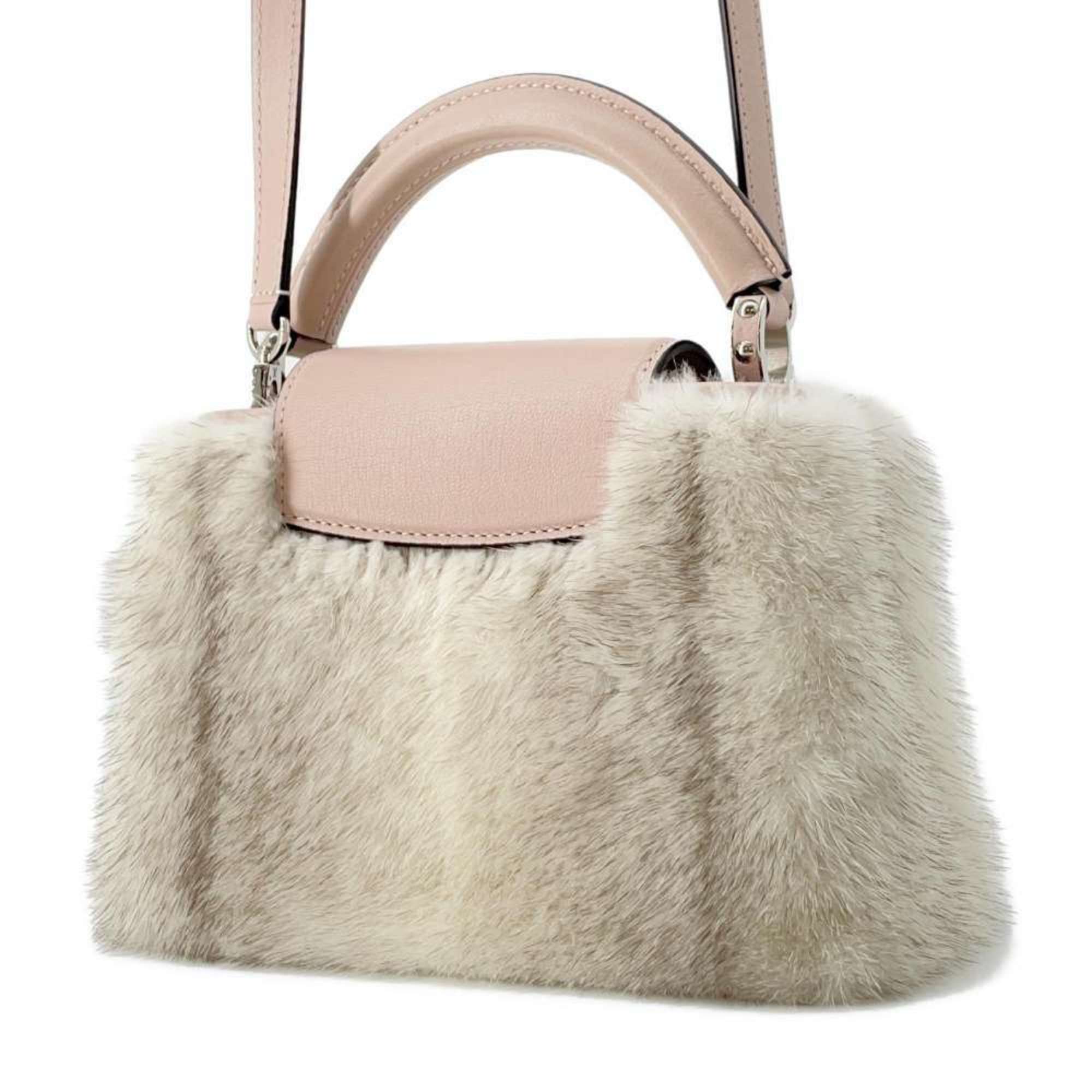 Louis Vuitton handbag calf leather mink fur Capucines MINI M56916 pink 2way shoulder bag