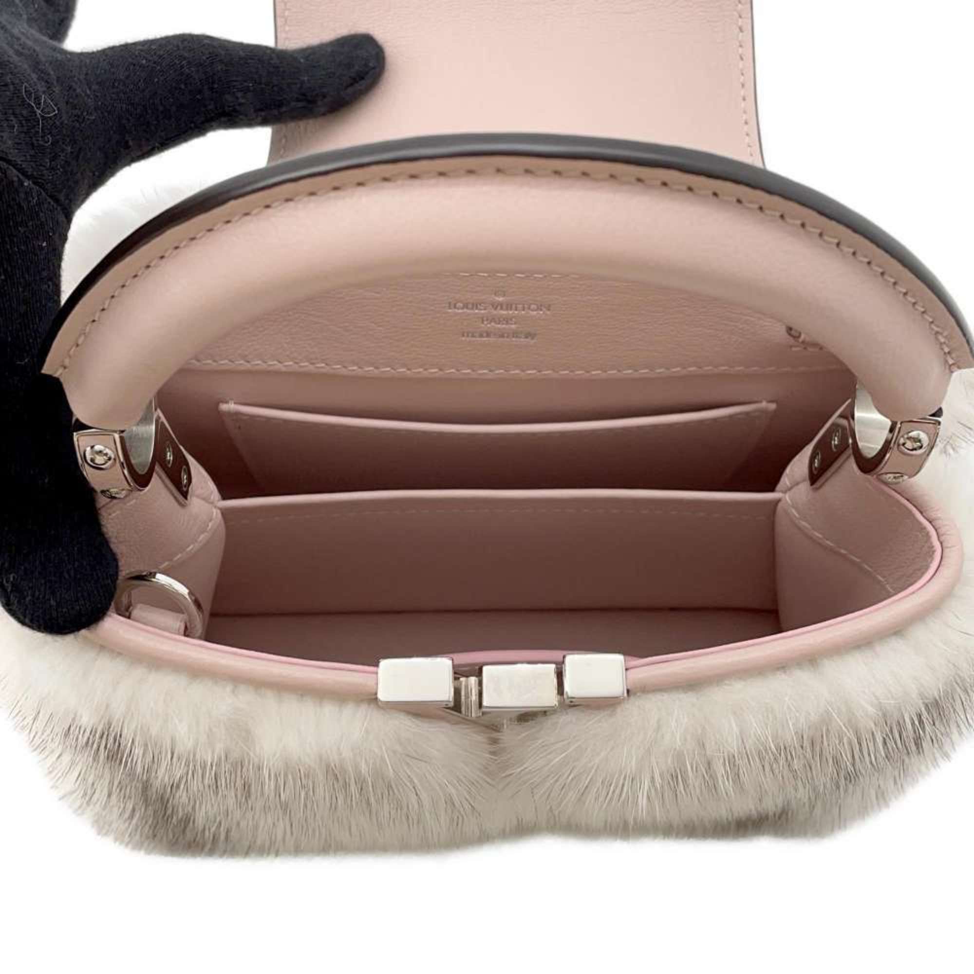 Louis Vuitton handbag calf leather mink fur Capucines MINI M56916 pink 2way shoulder bag