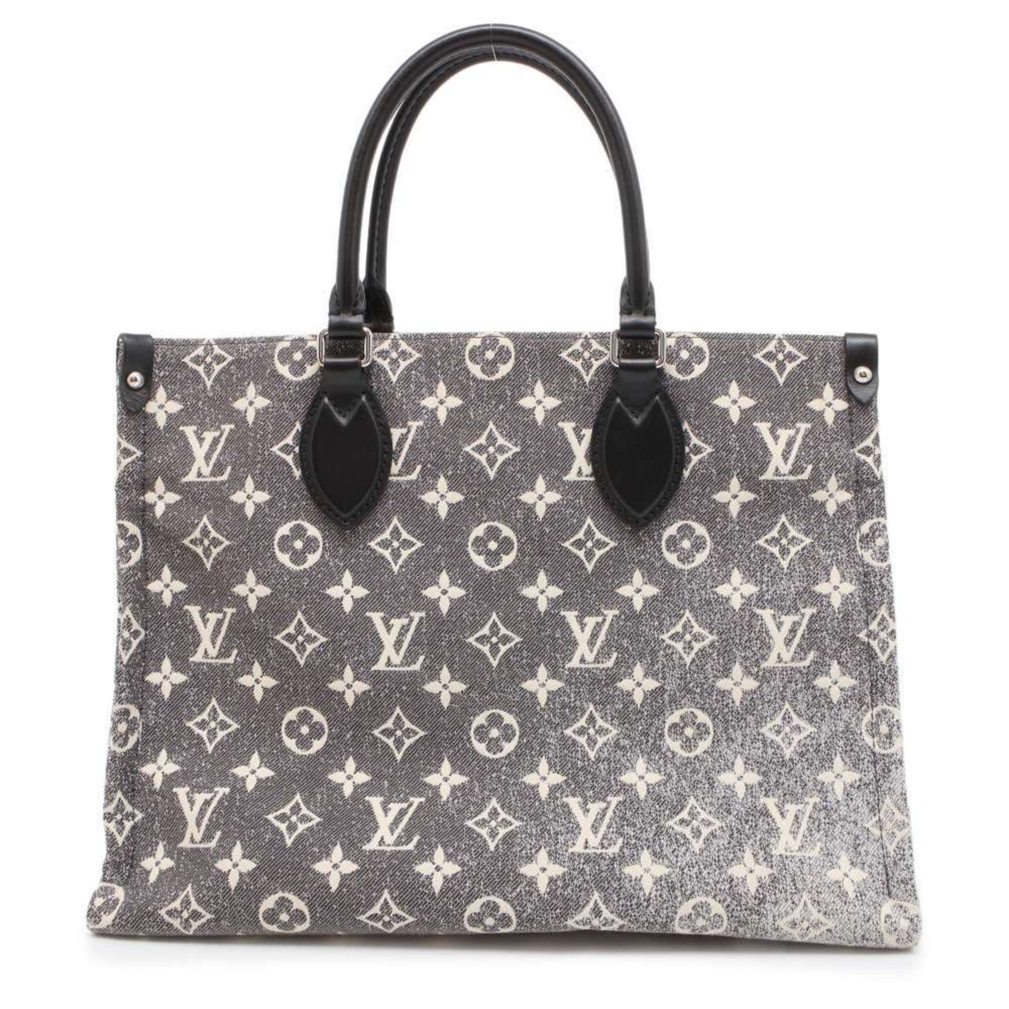 Louis Vuitton Tote Bag On the Go MM Monogram Jacquard Denim M46448 LOUIS VUITTON Black White eLADY Globazone