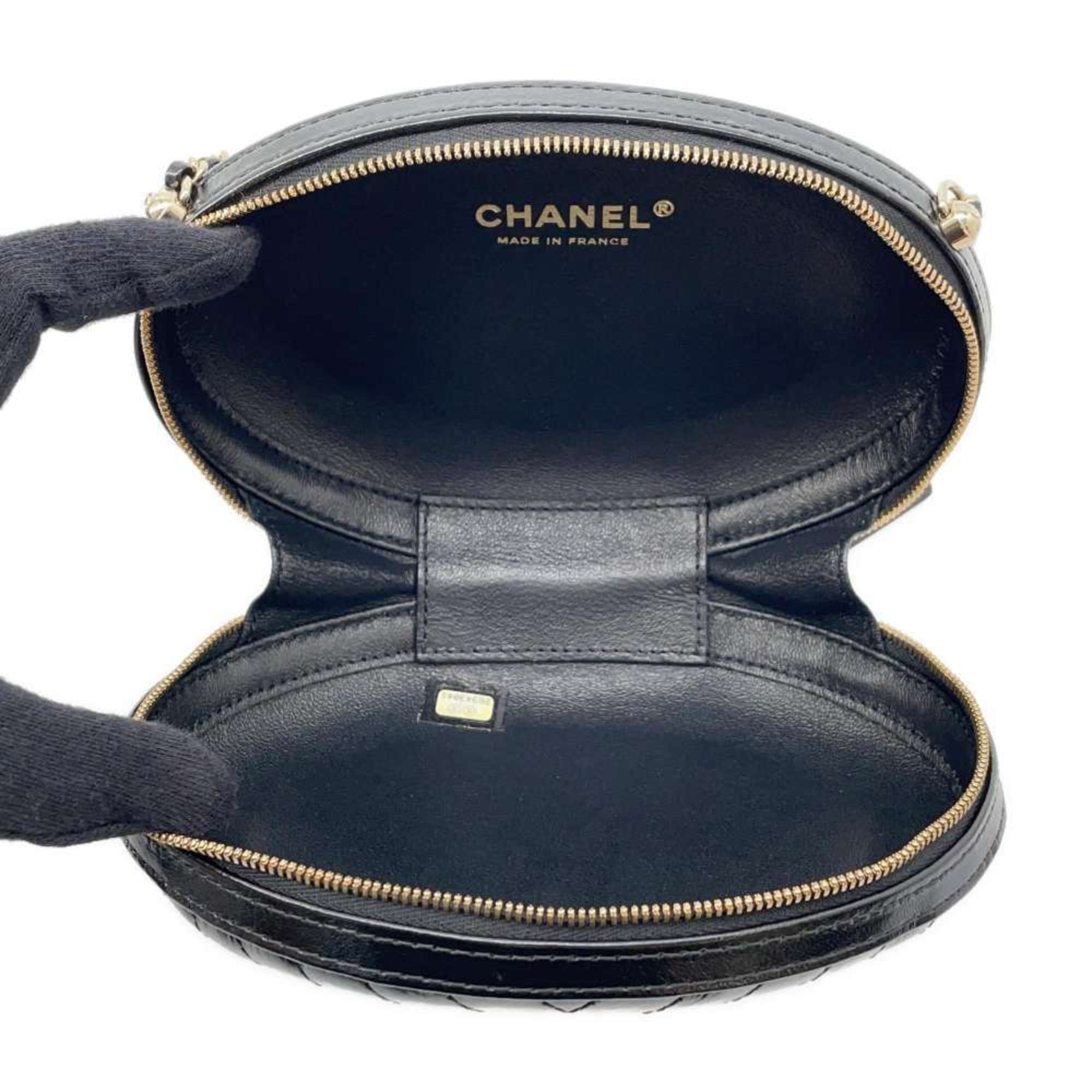 Chanel Chain Shoulder Bag La Pausa V Stitch Leather CHANEL Black