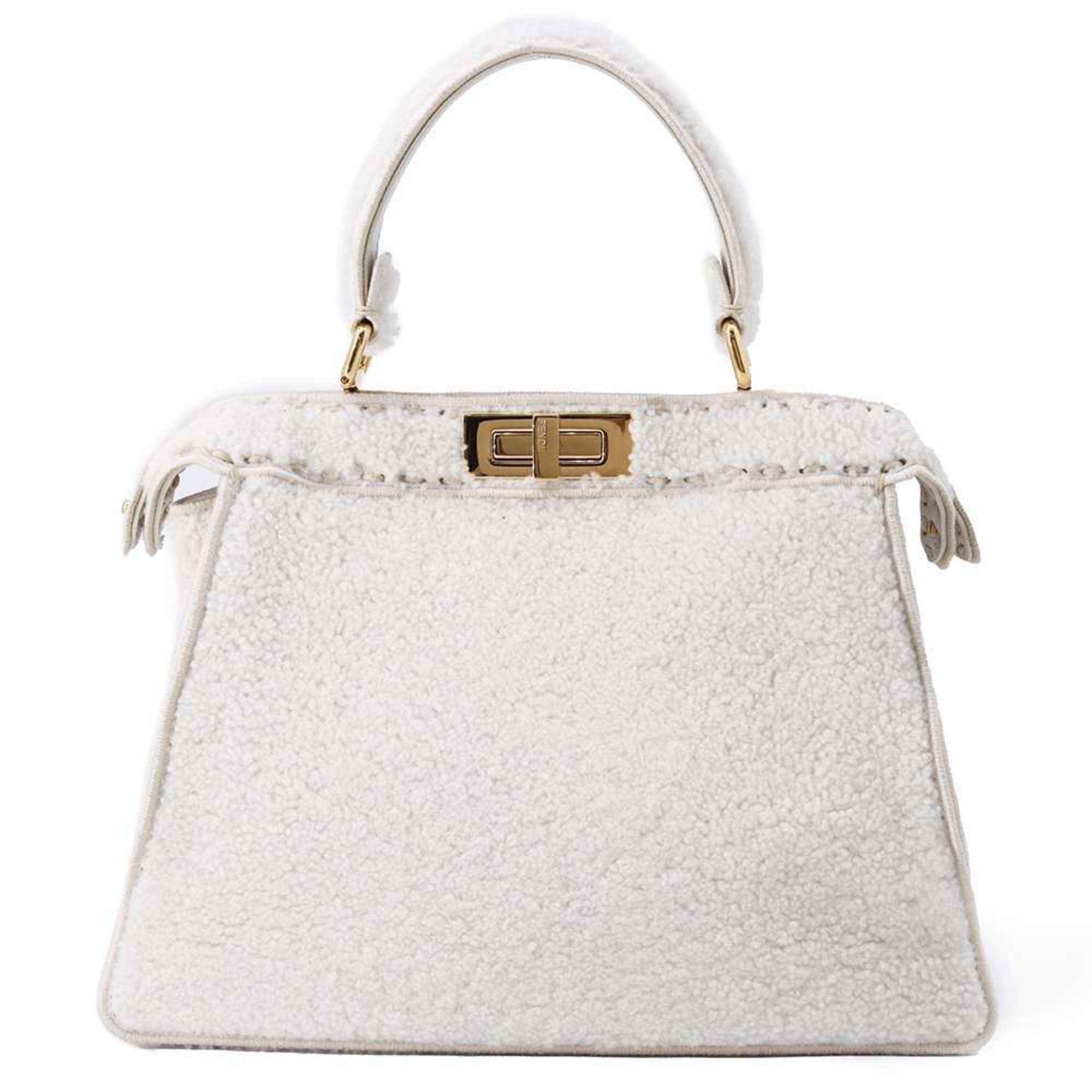 Fendi Handbag Peekaboo I See You Mouton Medium 8BN321 2way Shoulder Bag White