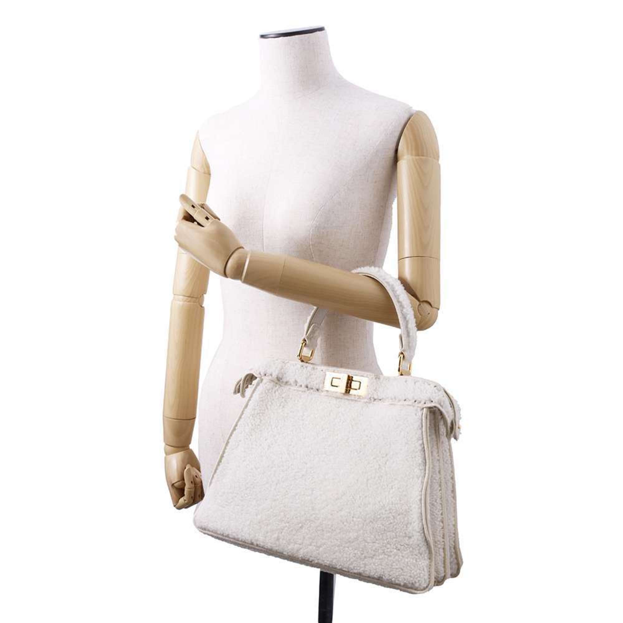 Fendi Handbag Peekaboo I See You Mouton Medium 8BN321 2way Shoulder Bag White