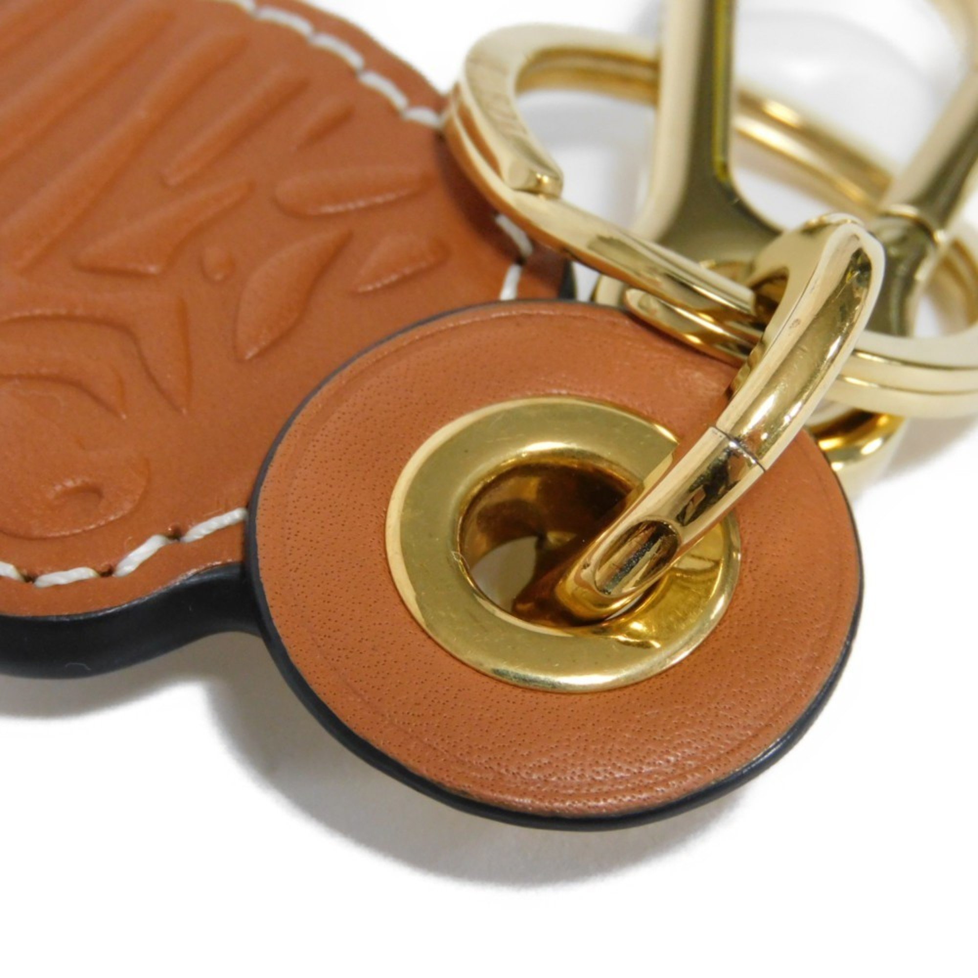 LOEWE Zebra Leather Charm Keychain Embossed Brown White Keyring Noah's Ark Tan 10083293 Men's Women's