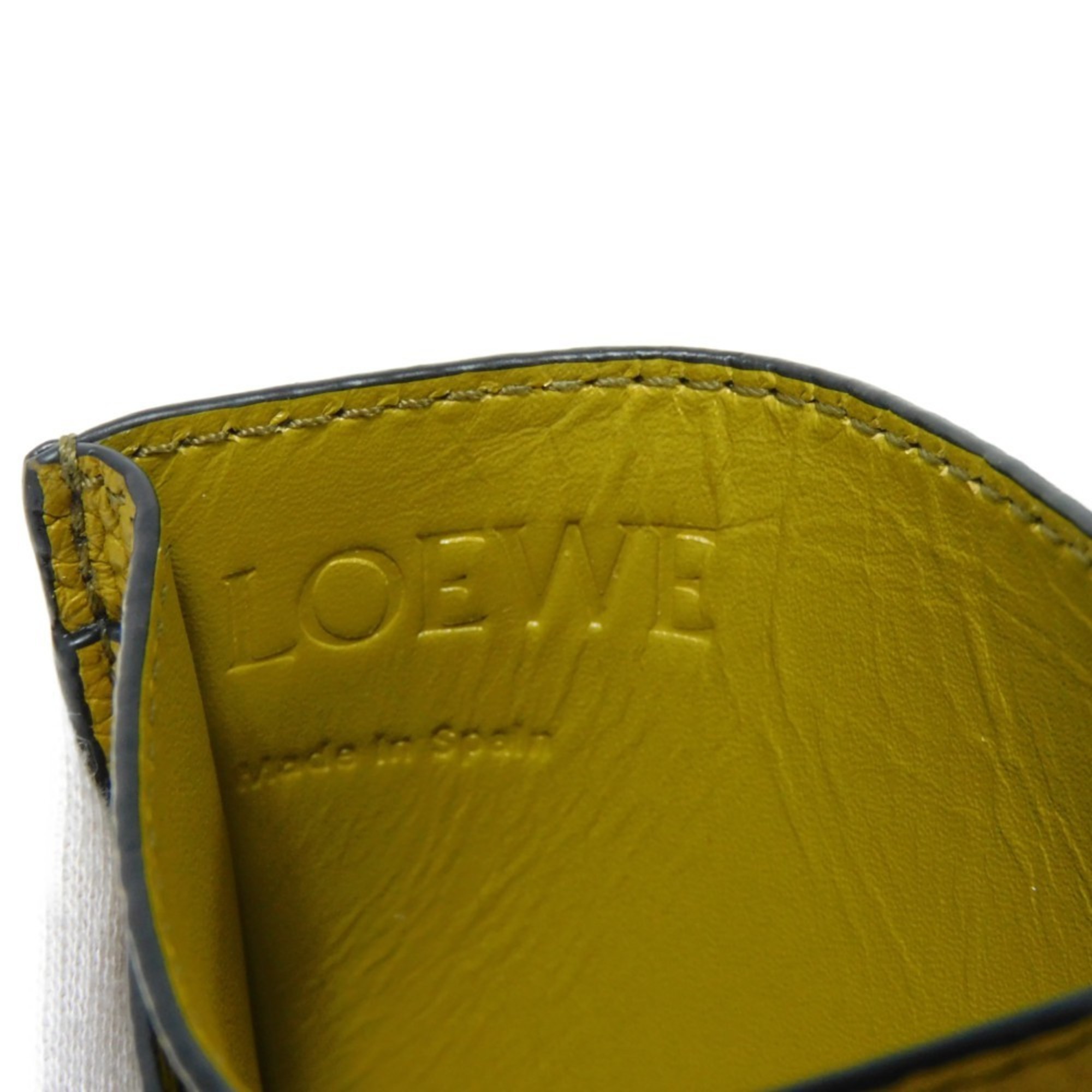 LOEWE Card Case Signature Plain Holder Bicolor Khaki Smooth Embossed Olive C314322X01 Men's Women's