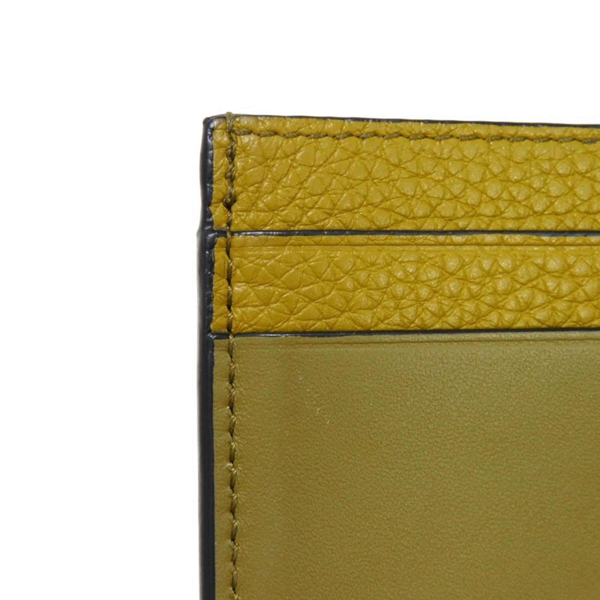 LOEWE Card Case Signature Plain Holder Bicolor Khaki Smooth Embossed Olive C314322X01 Men's Women's