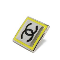 CHANEL Brooch Square Coco Mark Pin Enamel Black Metal Silver Stud B21B CC Yellow Men's Women's