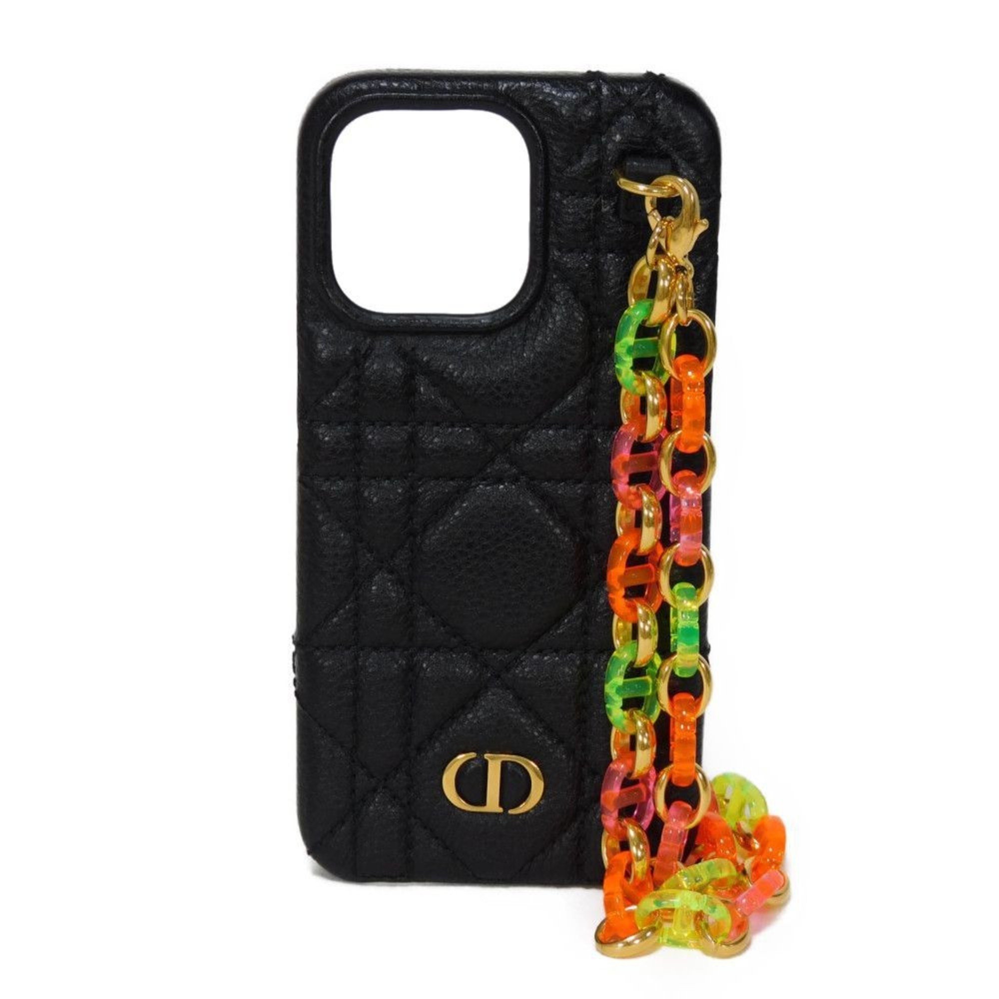 Christian Dior Dior Smartphone Case Caro iPhone 13 Pro CD Multicolor Plastic Chain Cannage Black Women s eLADY Globazone