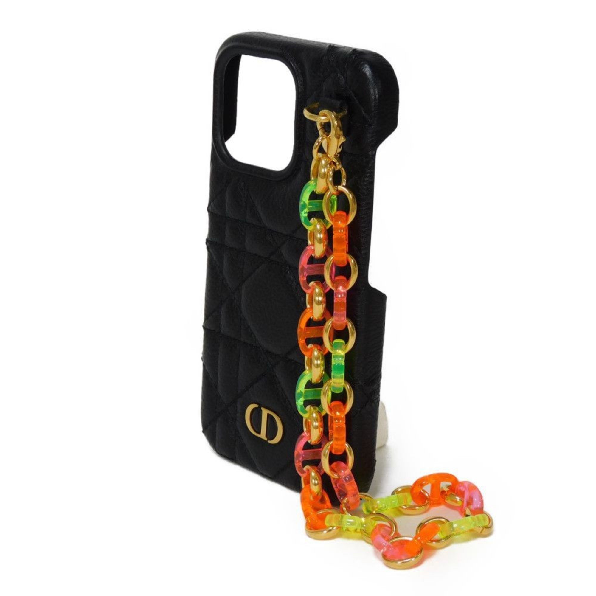 Christian Dior Dior Smartphone Case Caro iPhone 13 Pro CD Multicolor Plastic Chain Cannage Black Women's