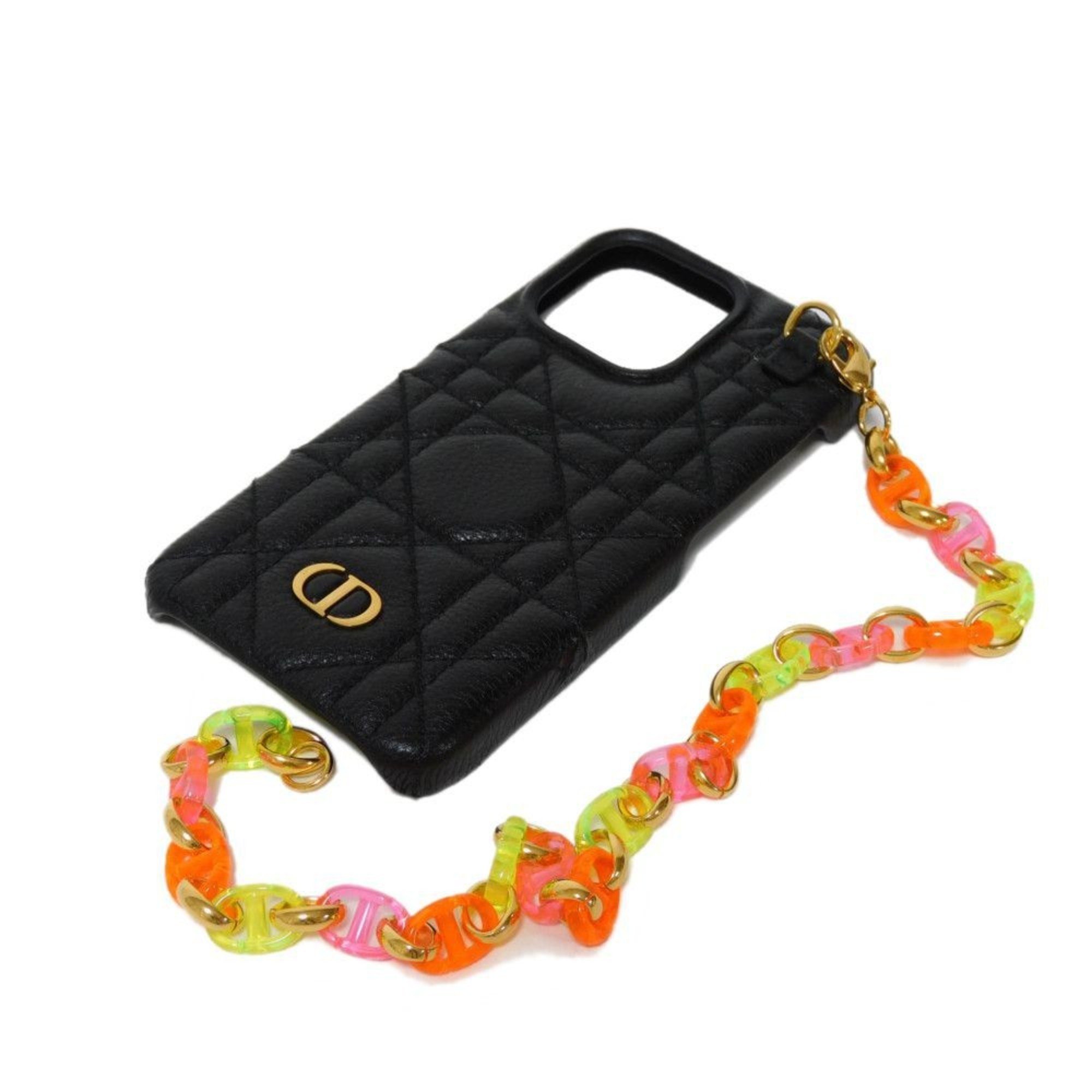 Christian Dior Dior Smartphone Case Caro iPhone 13 Pro CD Multicolor Plastic Chain Cannage Black Women's