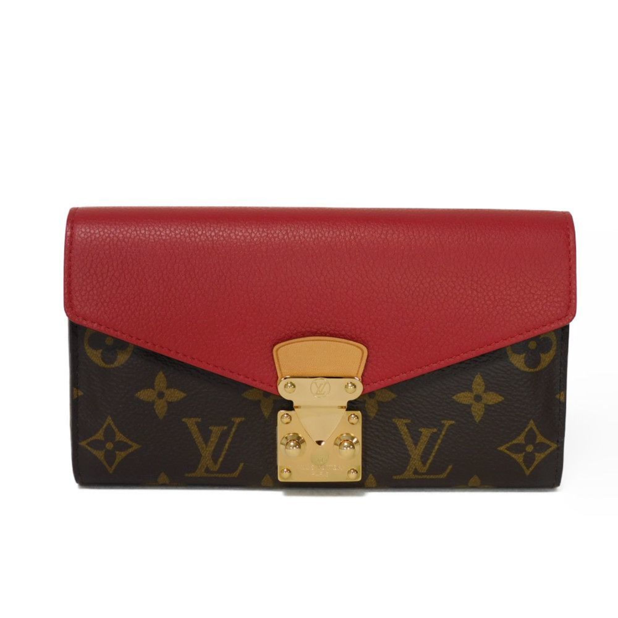 Louis Vuitton LOUIS VUITTON Long Wallet Portefeuille Pallas LV Flower S-Lock Flap Bi-Fold Monogram Cerise M58414 Women's