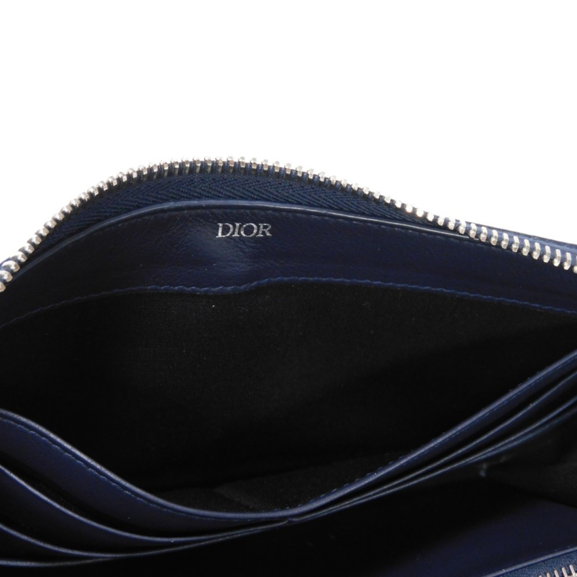 Christian Dior Dior Long Wallet CD ICON Icon Calfskin Navy Round Blue Denim 2ESBC252CDI_H10B Men's