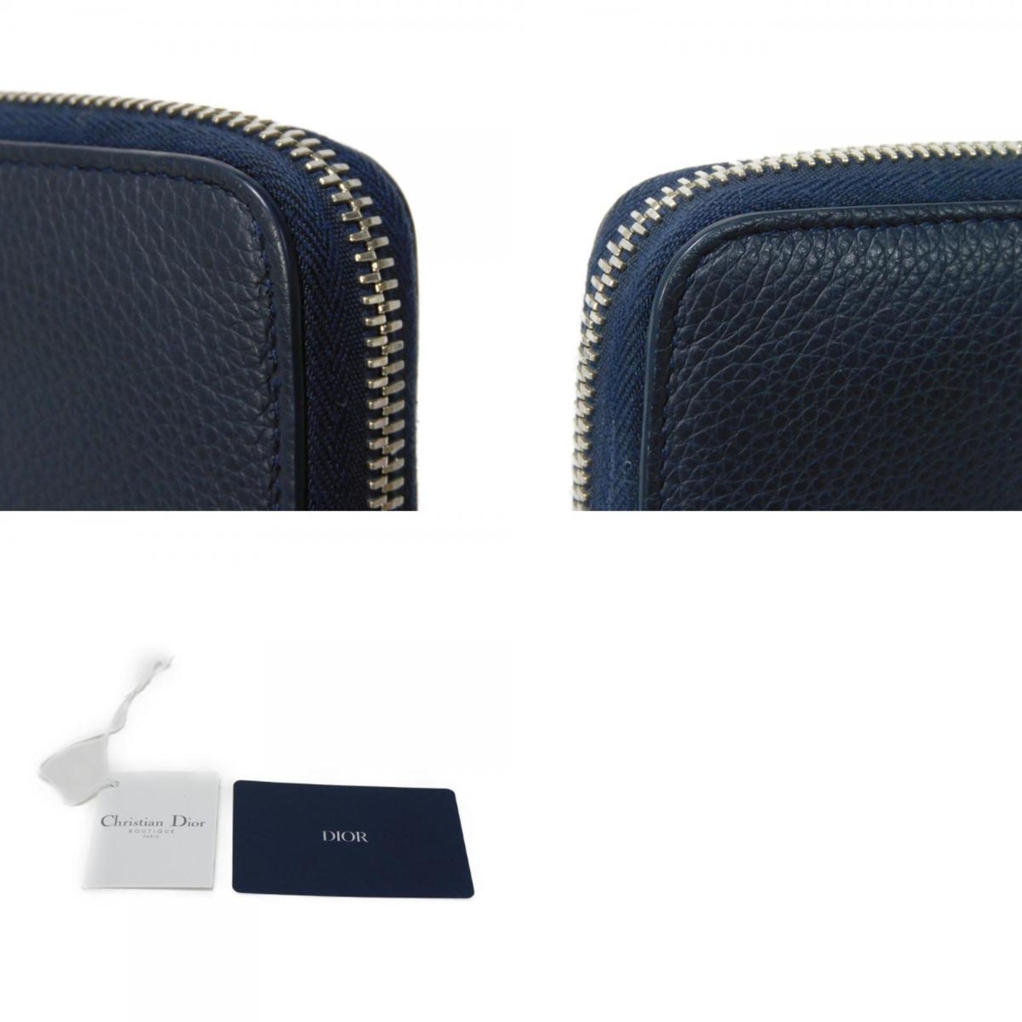 Christian Dior Dior Long Wallet CD ICON Icon Calfskin Navy Round Blue Denim 2ESBC252CDI_H10B Men's