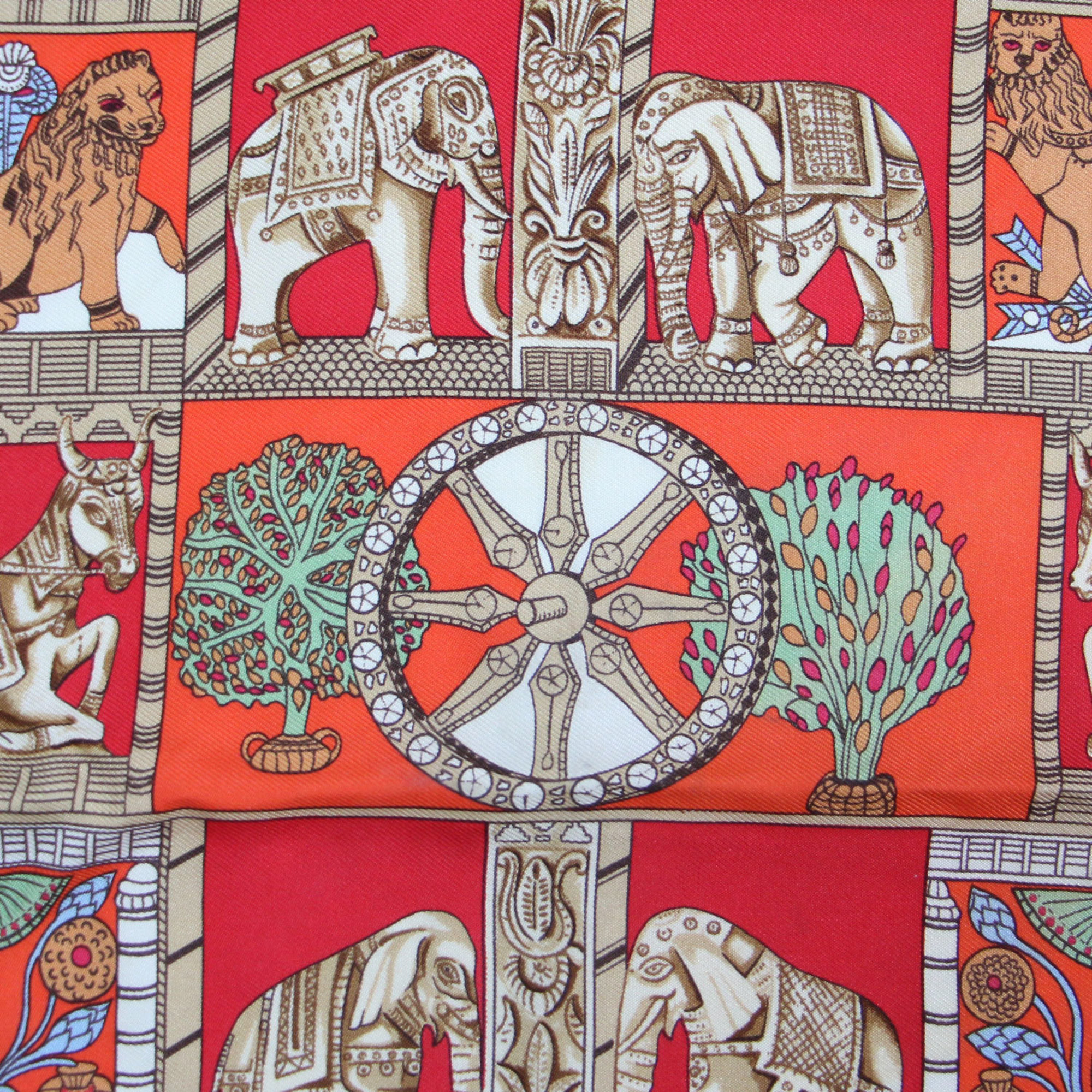 HERMES Hermes Carre 45 TORANA Silk Print Scarf Muffler Red Women's