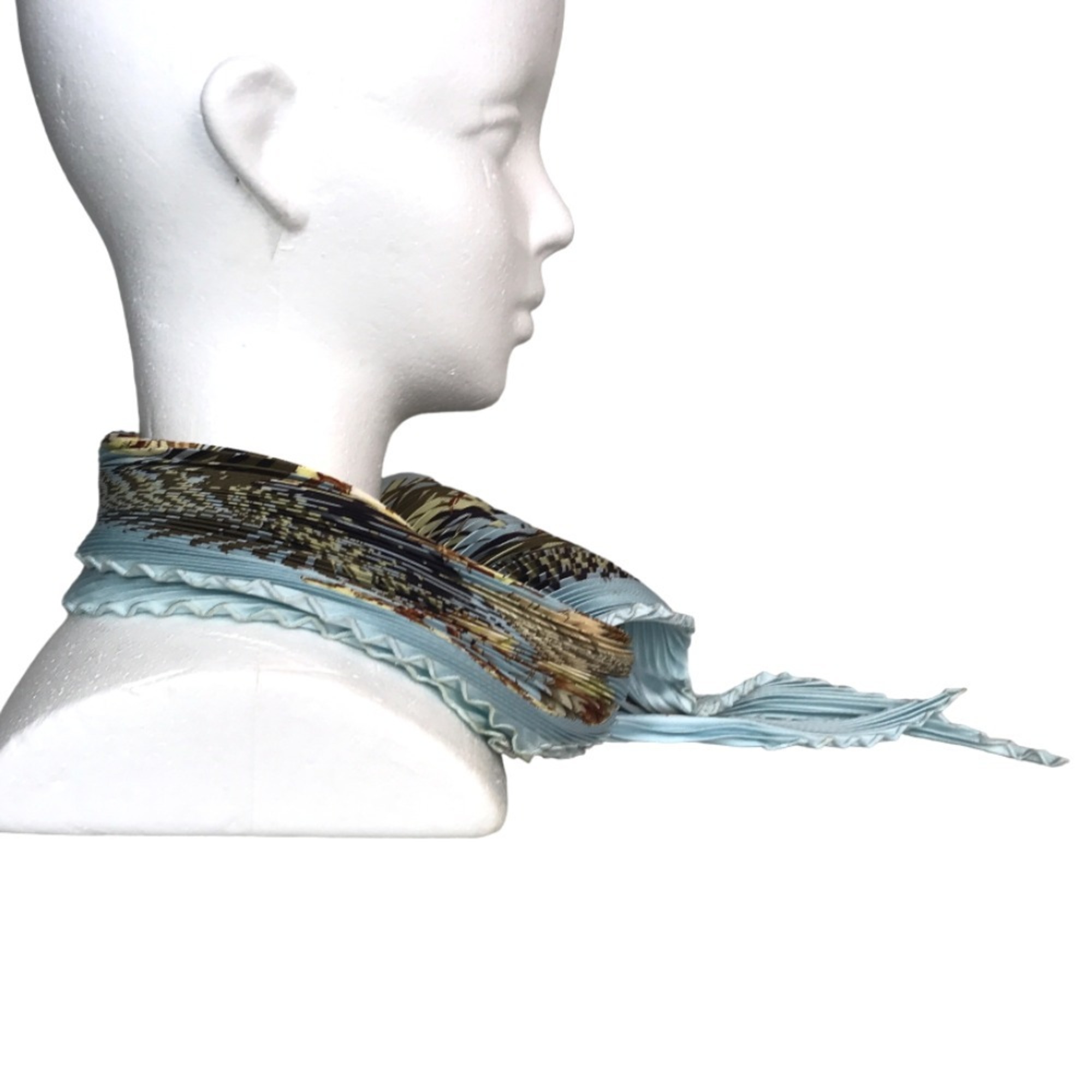 HERMES Pleated Carré Stole Shawl Scarf Women's Silk Light Blue