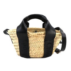 Chloé Chloe Sense Small Basket 2way Hand Shoulder Bag Raffia Leather Beige Black Gold Metal Fittings CHC23SS304J66001 Sence