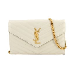 Yves Saint Laurent Saint Laurent Paris Cassandra Chain Wallet Long Leather Off-White 377828 Gold Hardware