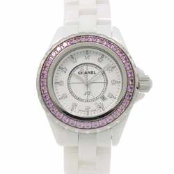 Chanel CHANEL J12 33mm H2010 Ladies Watch Date 12P Diamond Pink Sapphire White Ceramic Quartz