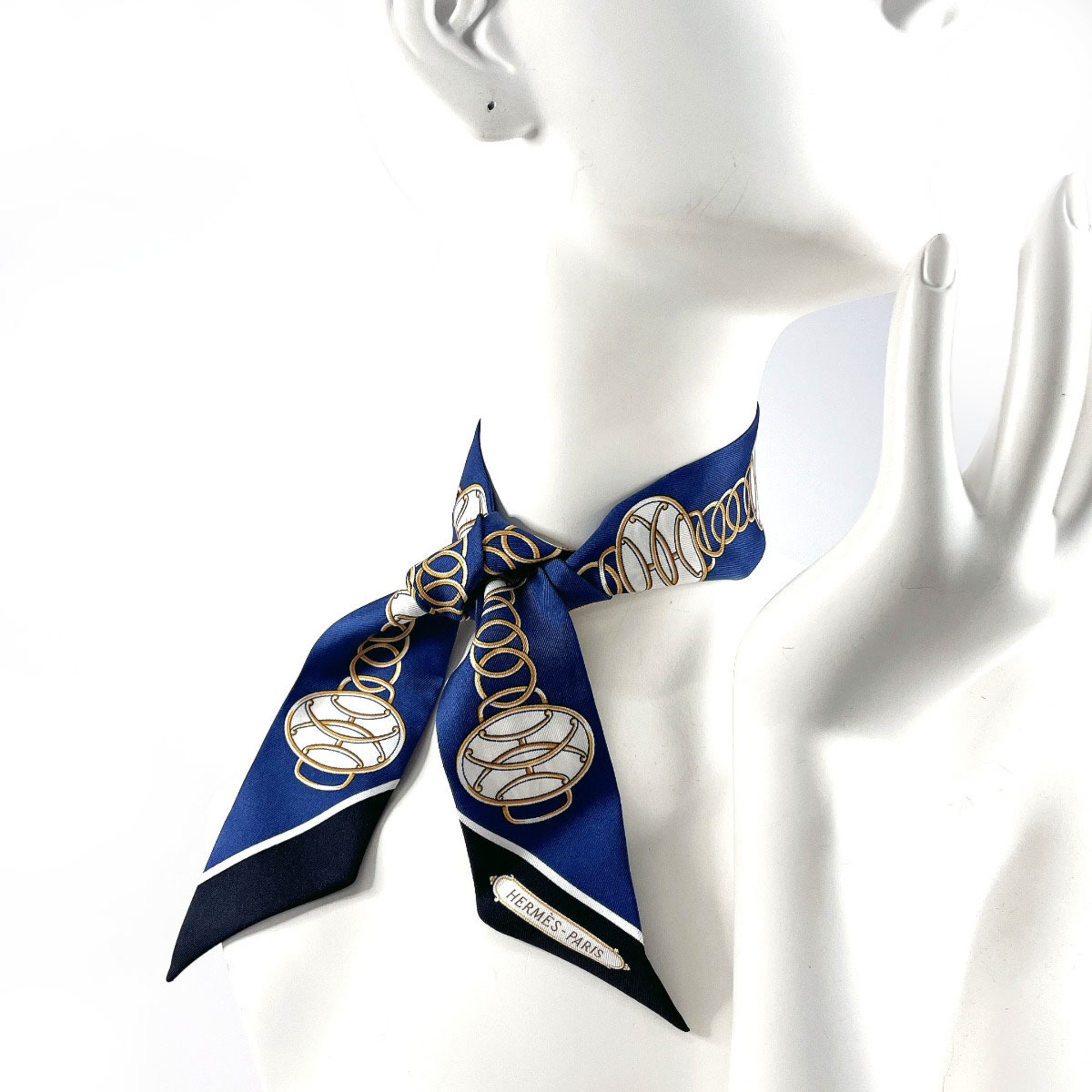 HERMES LIFT PROFILE 063777S Twilly Silk Scarf Navy Women's