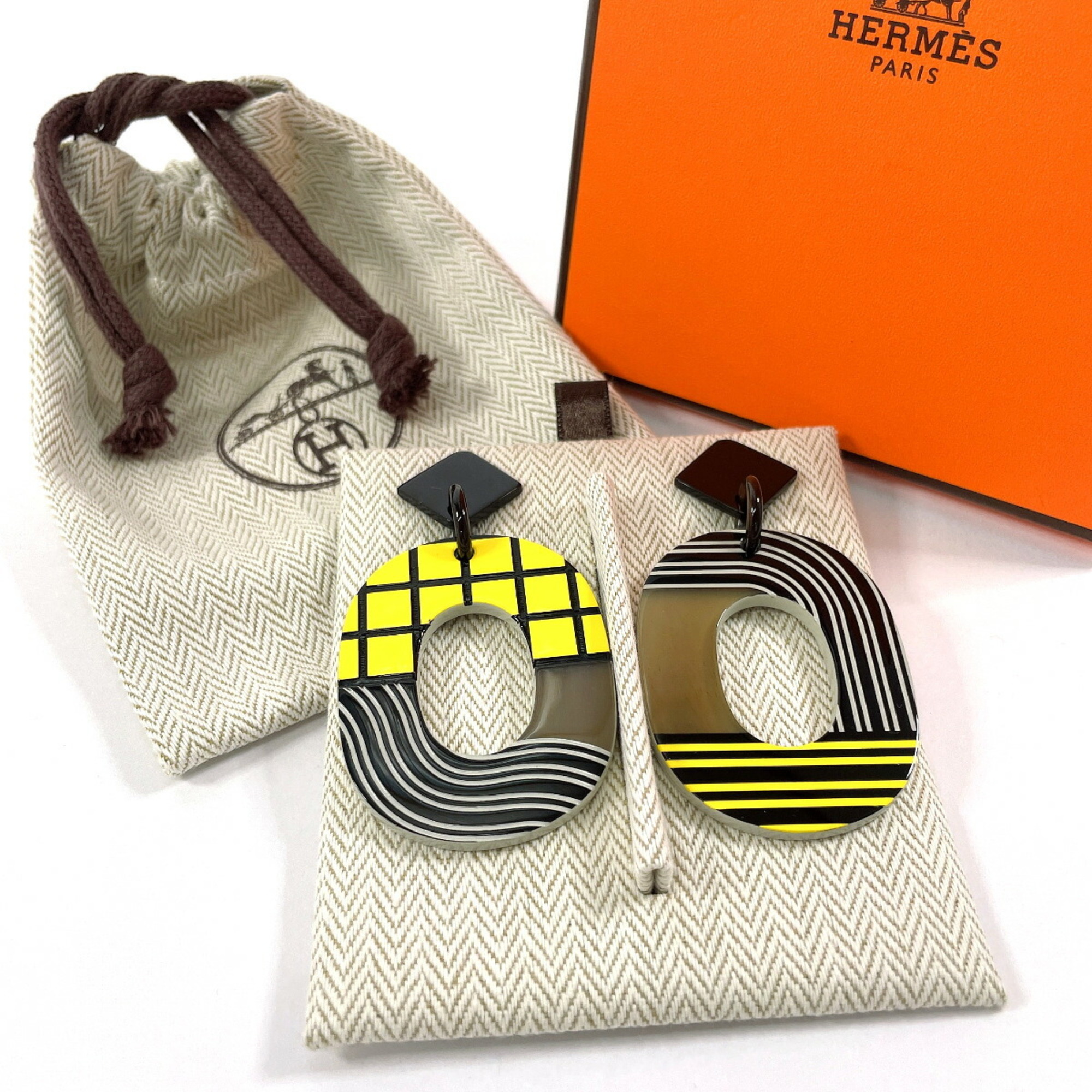 HERMES Hermes Ism Pop Check Earrings Buffalo Horn/Lacquer Multicolor Women's