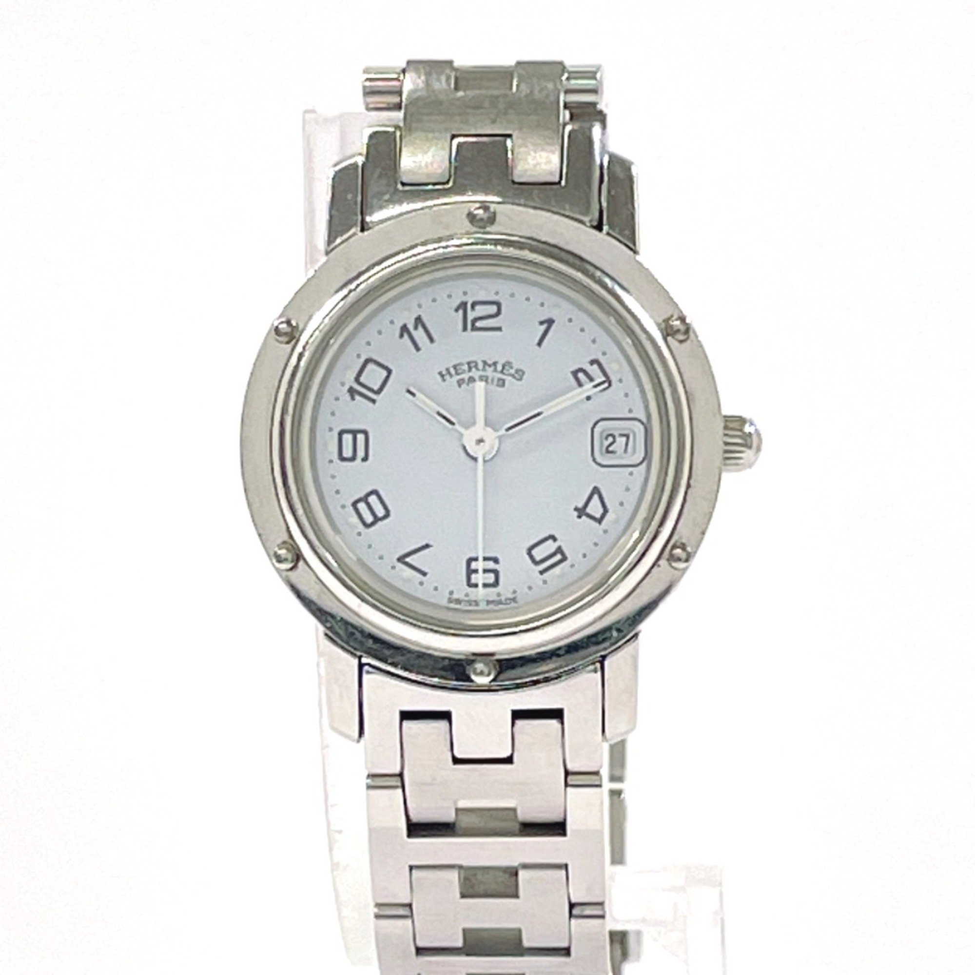 HERMES Clipper CL4.210 Watch Stainless Steel/Stainless Steel Silver Quartz White Dial Women's