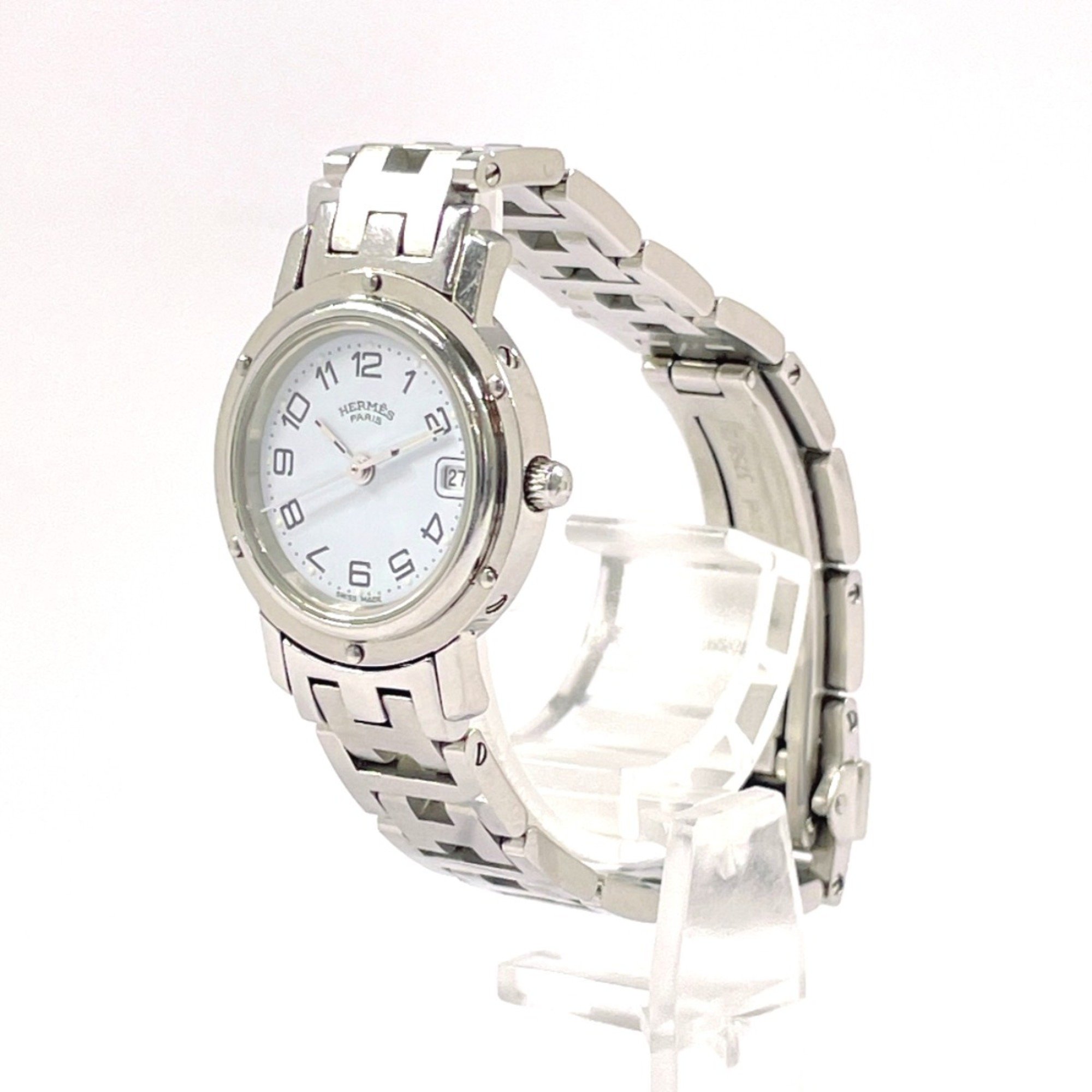 HERMES Clipper CL4.210 Watch Stainless Steel/Stainless Steel Silver Quartz White Dial Women's