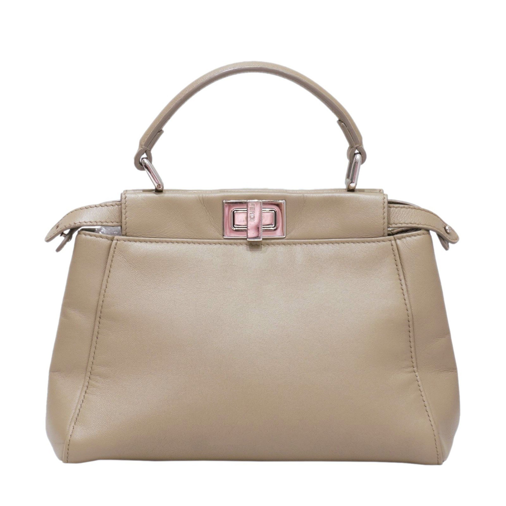 FENDI Peekaboo Small 8BN244 Shoulder Bag Beige Dove Gray Leather D22 Women's Men's Bags