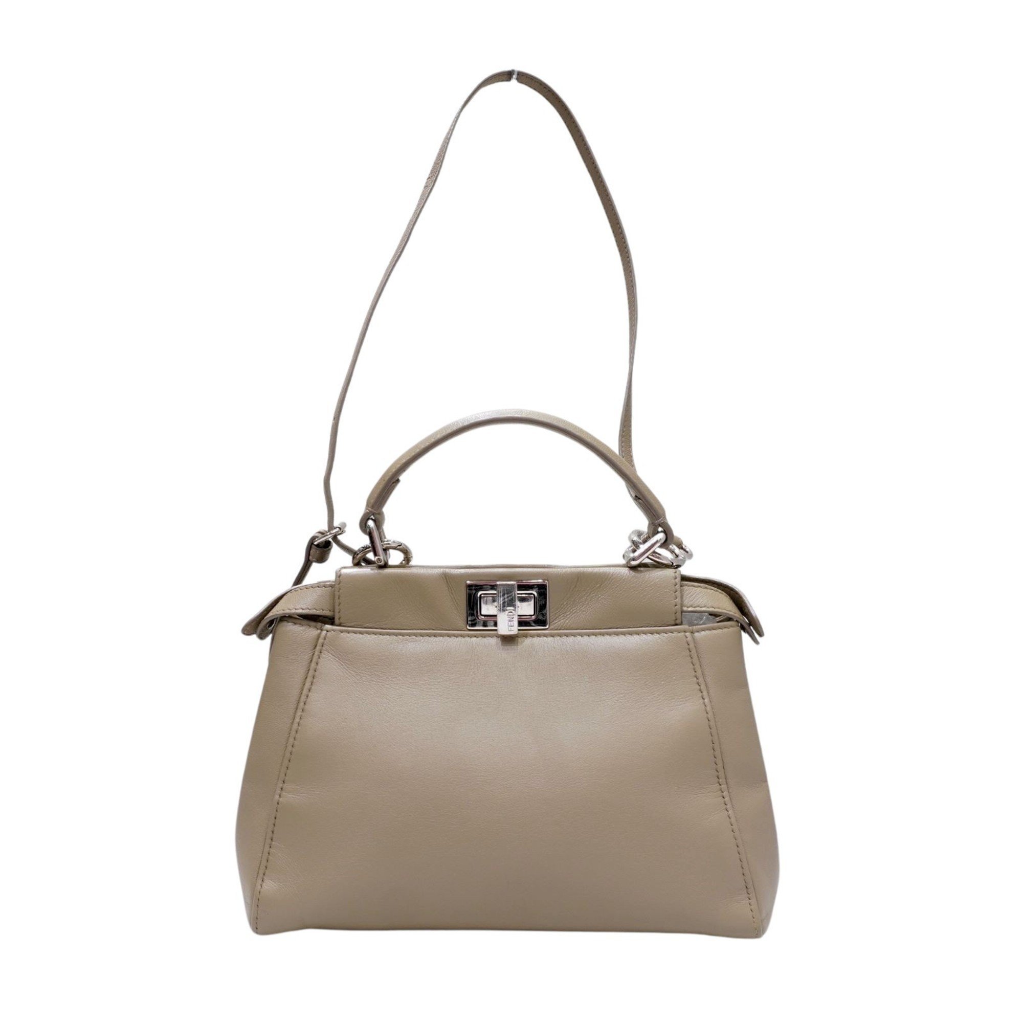 FENDI Peekaboo Small 8BN244 Shoulder Bag Beige Dove Gray Leather D22 Women's Men's Bags