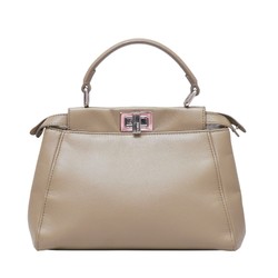 FENDI Peekaboo Small 8BN244 Shoulder Bag Beige Dove Gray Leather D22 Women's Men's Bags