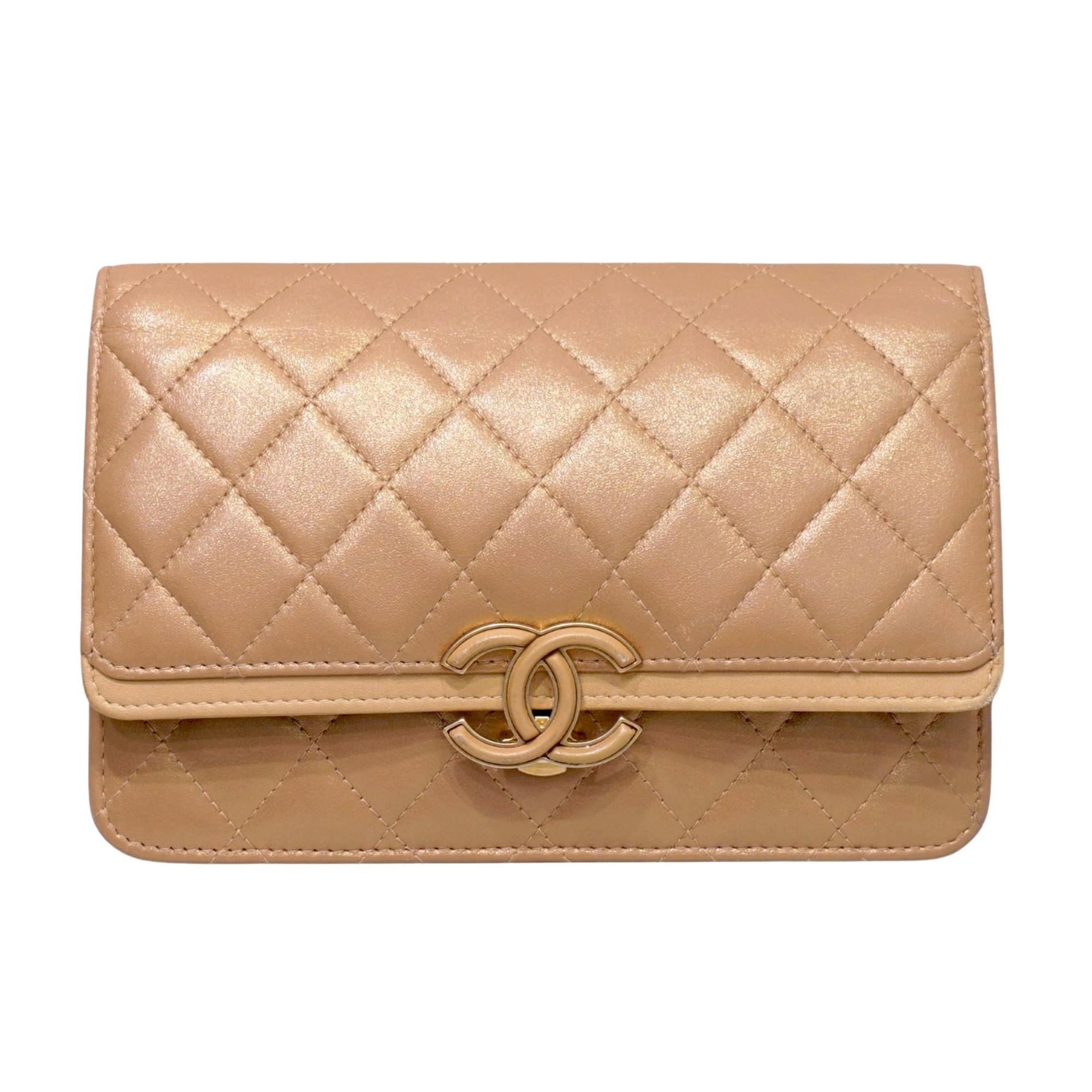 CHANEL Chanel Chain Wallet AP0424 Shoulder Bag Beige/Matte Gold Metallic Calf/Lamb D112 Women's Men's Bags