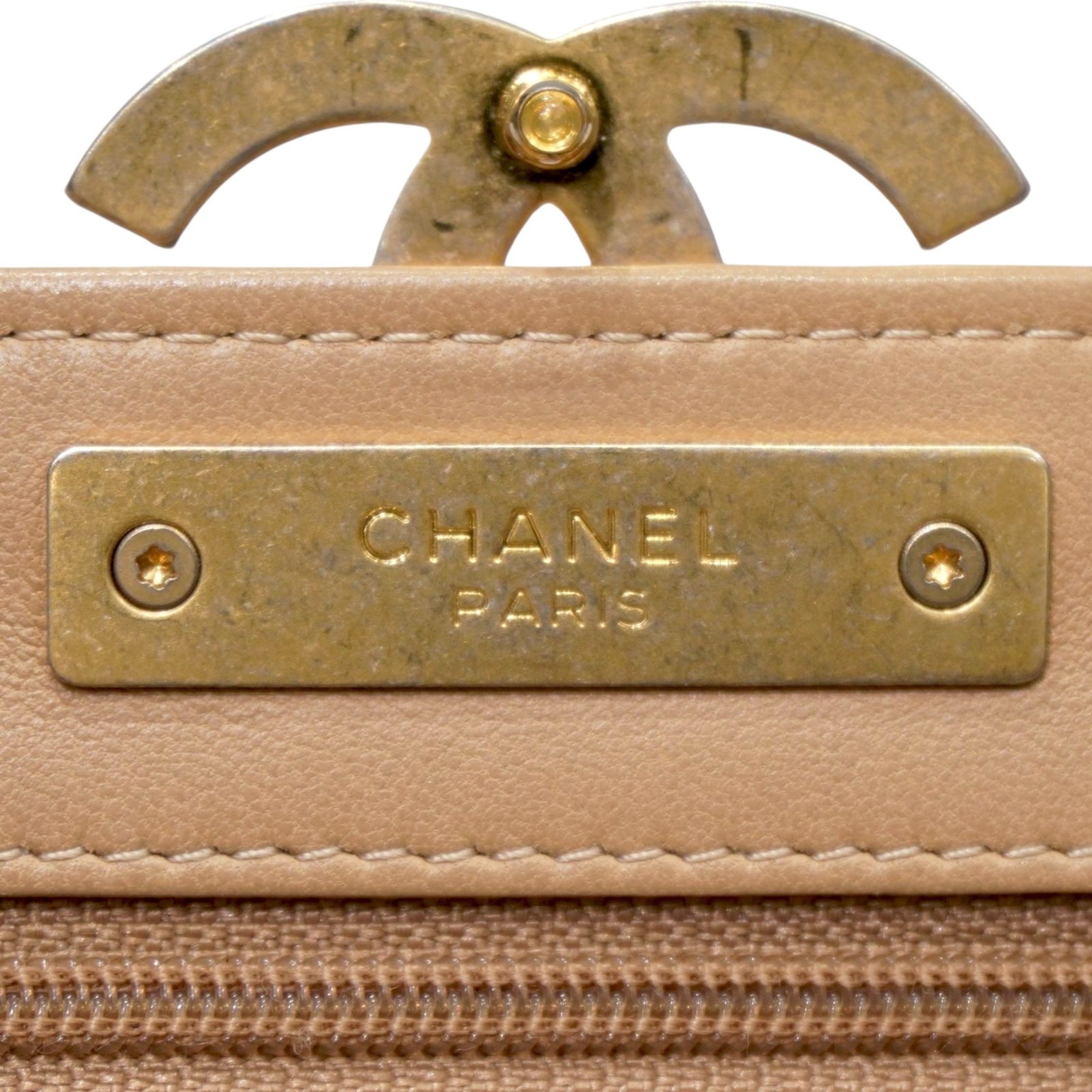 CHANEL Chanel Chain Wallet AP0424 Shoulder Bag Beige/Matte Gold Metallic Calf/Lamb D112 Women's Men's Bags