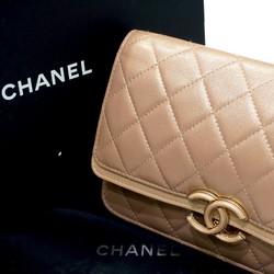 CHANEL Chanel Chain Wallet AP0424 Shoulder Bag Beige/Matte Gold Metallic Calf/Lamb D112 Women's Men's Bags