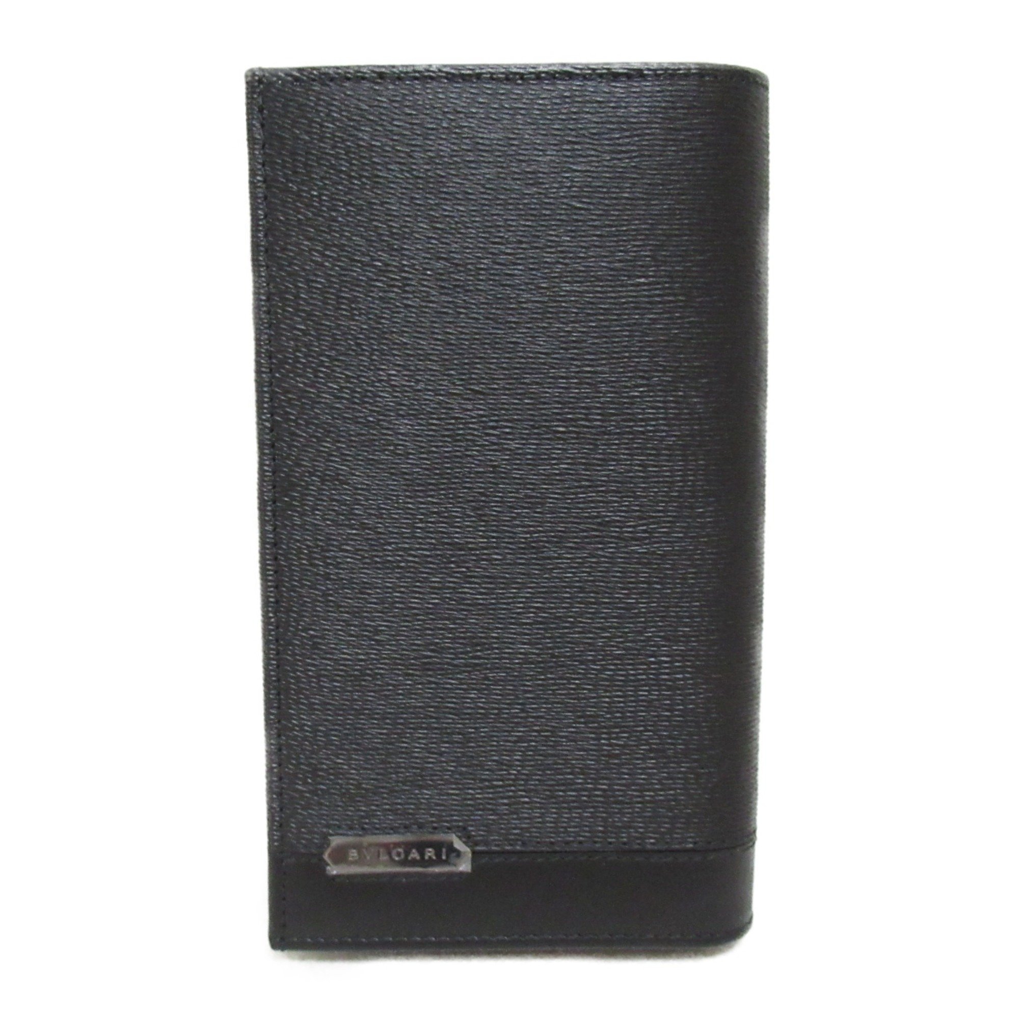 BVLGARI Bifold long wallet Black leather 282852GRAIN