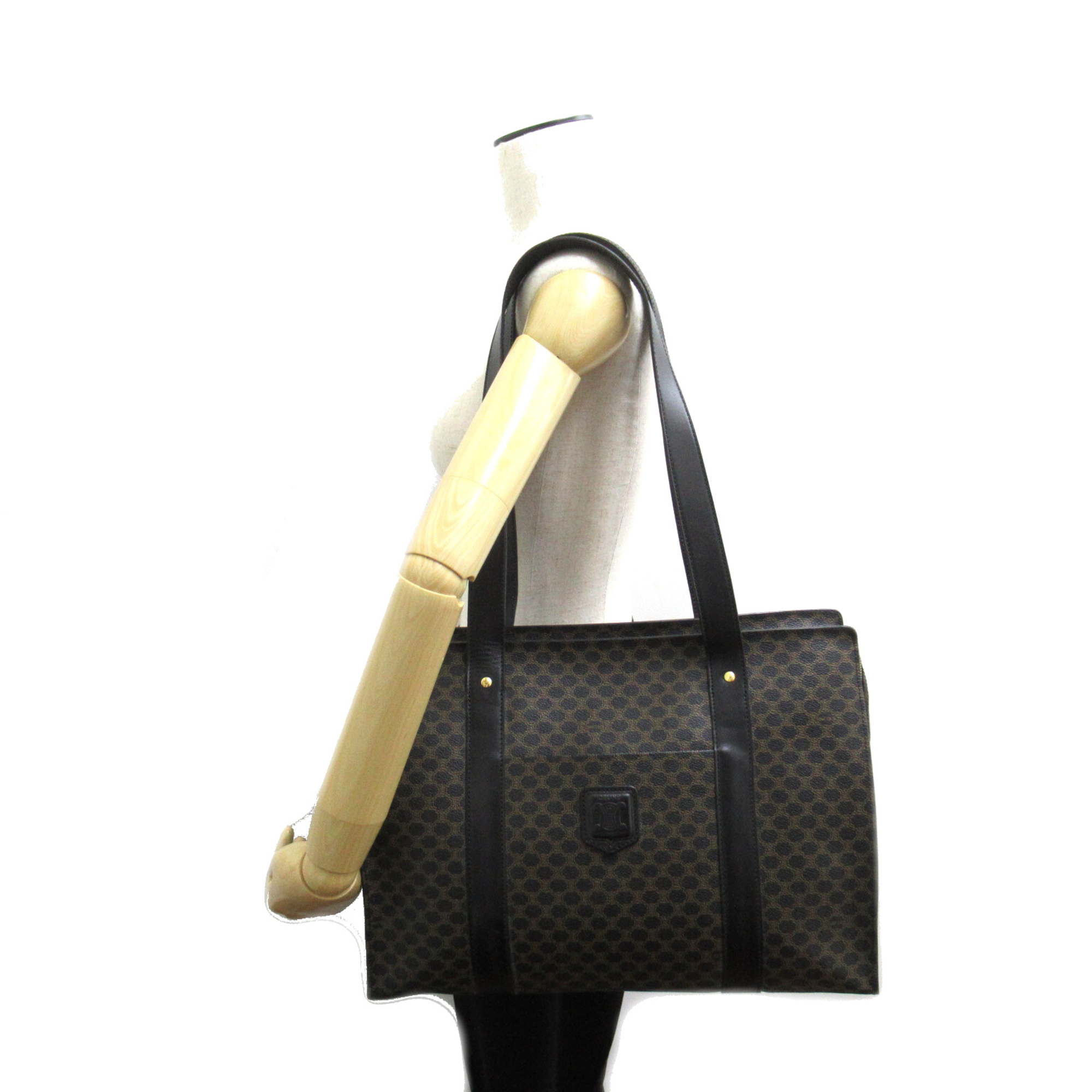 CELINE Shopping bag Black Brown PVC coated canvas