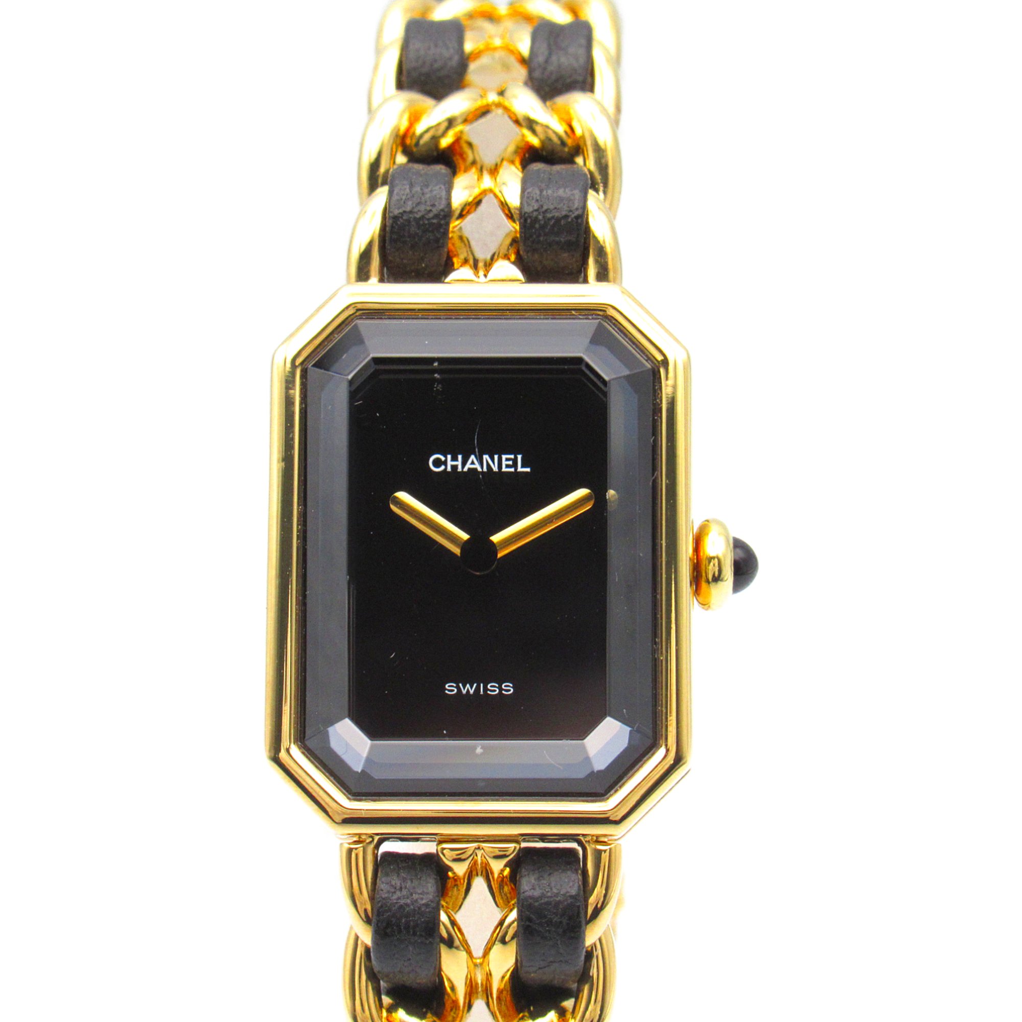 CHANEL Premiere L Wrist Watch H0001 Quartz Black Gold Plated Leather belt H0001