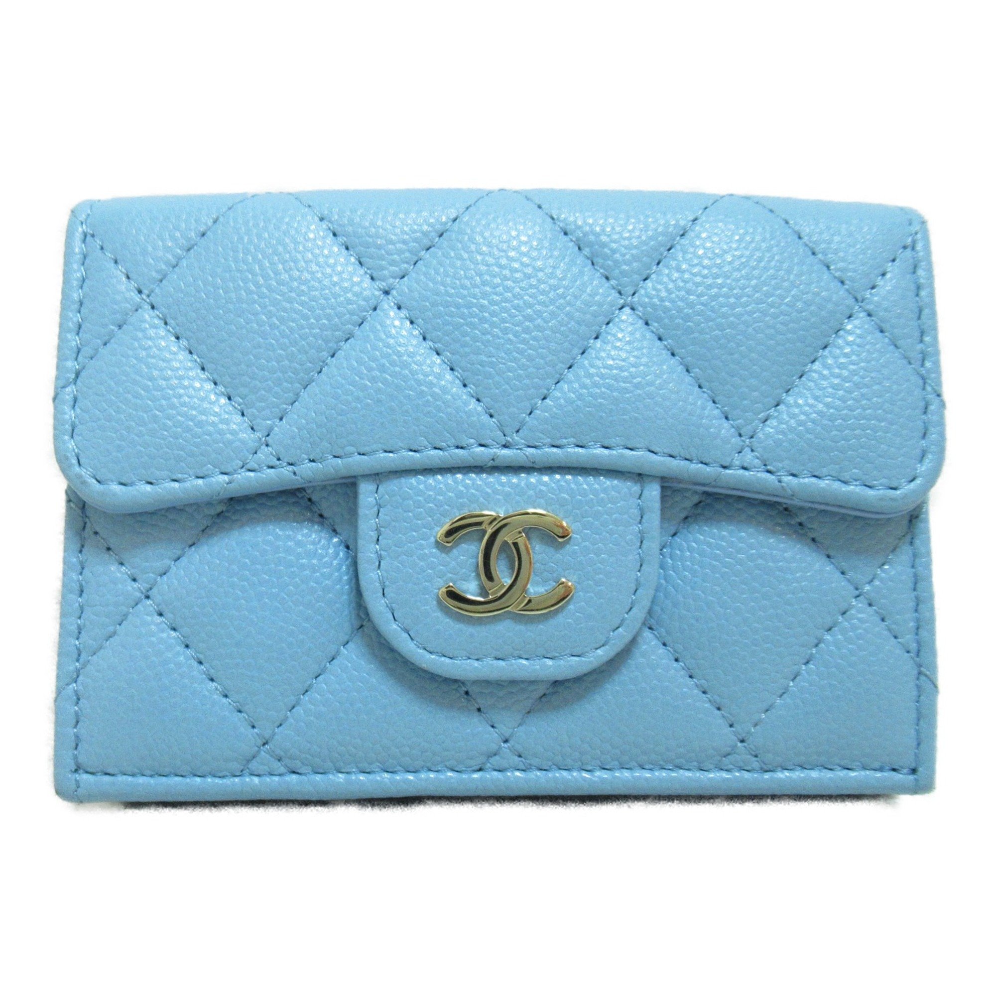 CHANEL Tri-Fold Wallet Blue Caviar Skin (Grained Calf)