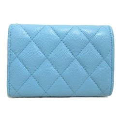 CHANEL Tri-Fold Wallet Blue Caviar Skin (Grained Calf)