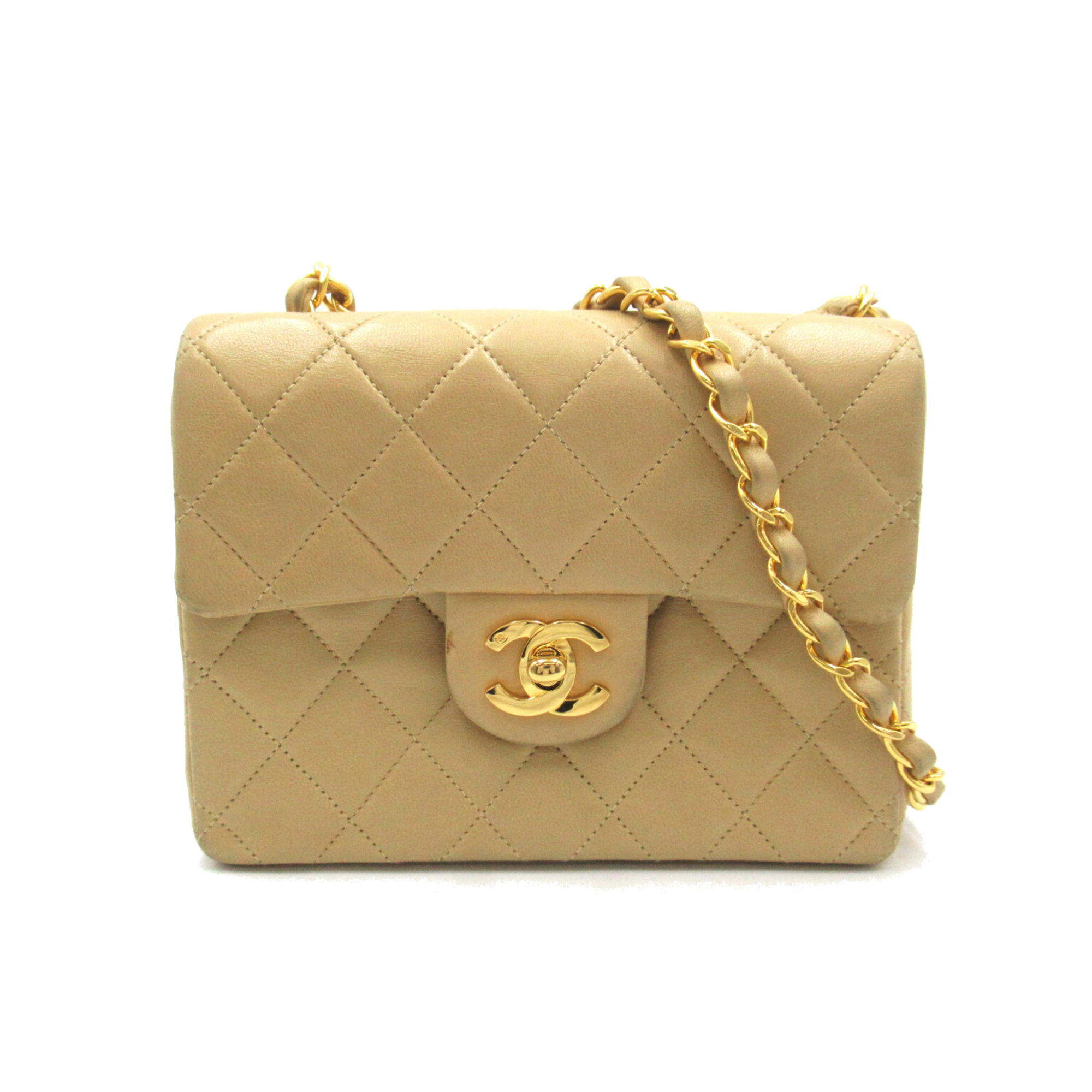 CHANEL Mini Materasse Chain Shoulder Beige Lambskin (sheep leather)