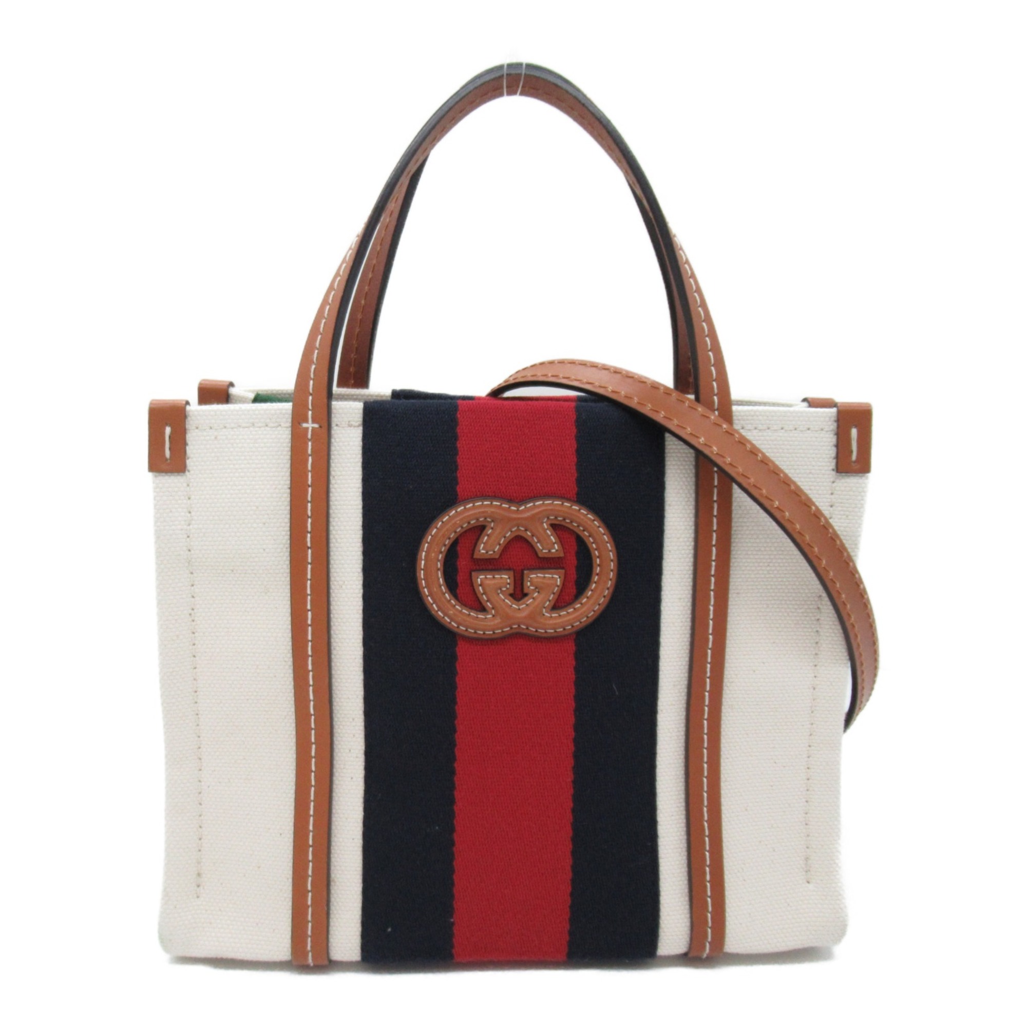 GUCCI Web Stripe Interlocking Tote Bag White canvas leather 77735