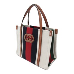 GUCCI Web Stripe Interlocking Tote Bag White canvas leather 77735