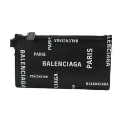 BALENCIAGA Key ring Card Case with strap Black leather 5945482AAOC1097