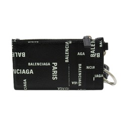 BALENCIAGA Key ring Card Case with strap Black leather 5945482AAOC1097