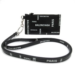 BALENCIAGA Key ring Card Case with strap Black White leather 5945482AAOC1097