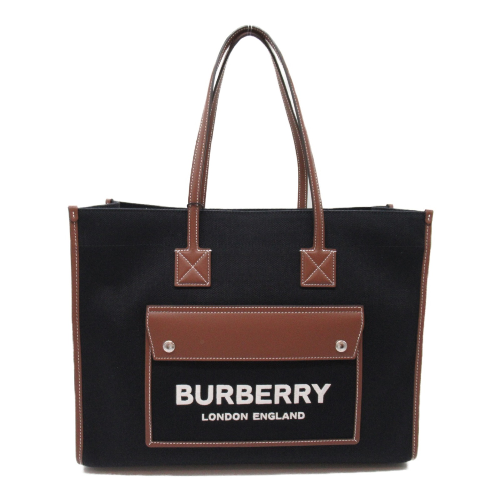 BURBERRY Tote Bag Black Brown leather canvas 8055747