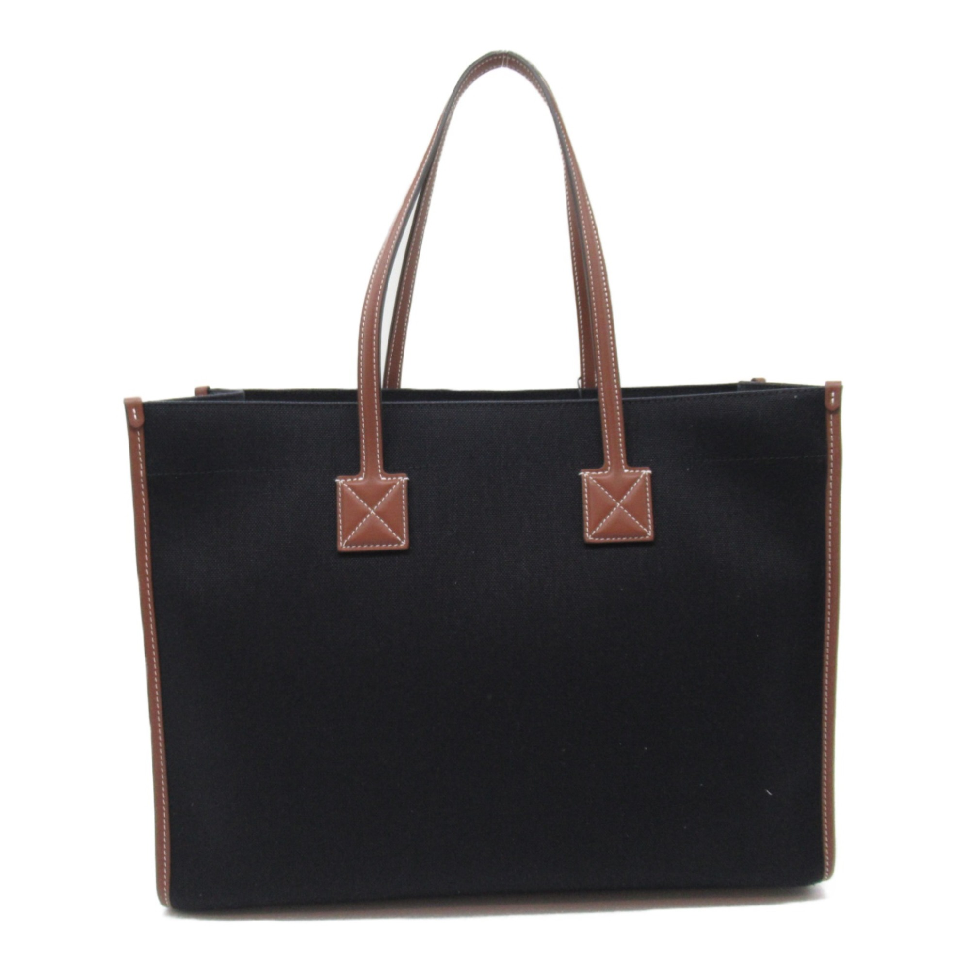 BURBERRY Tote Bag Black Brown leather canvas 8055747