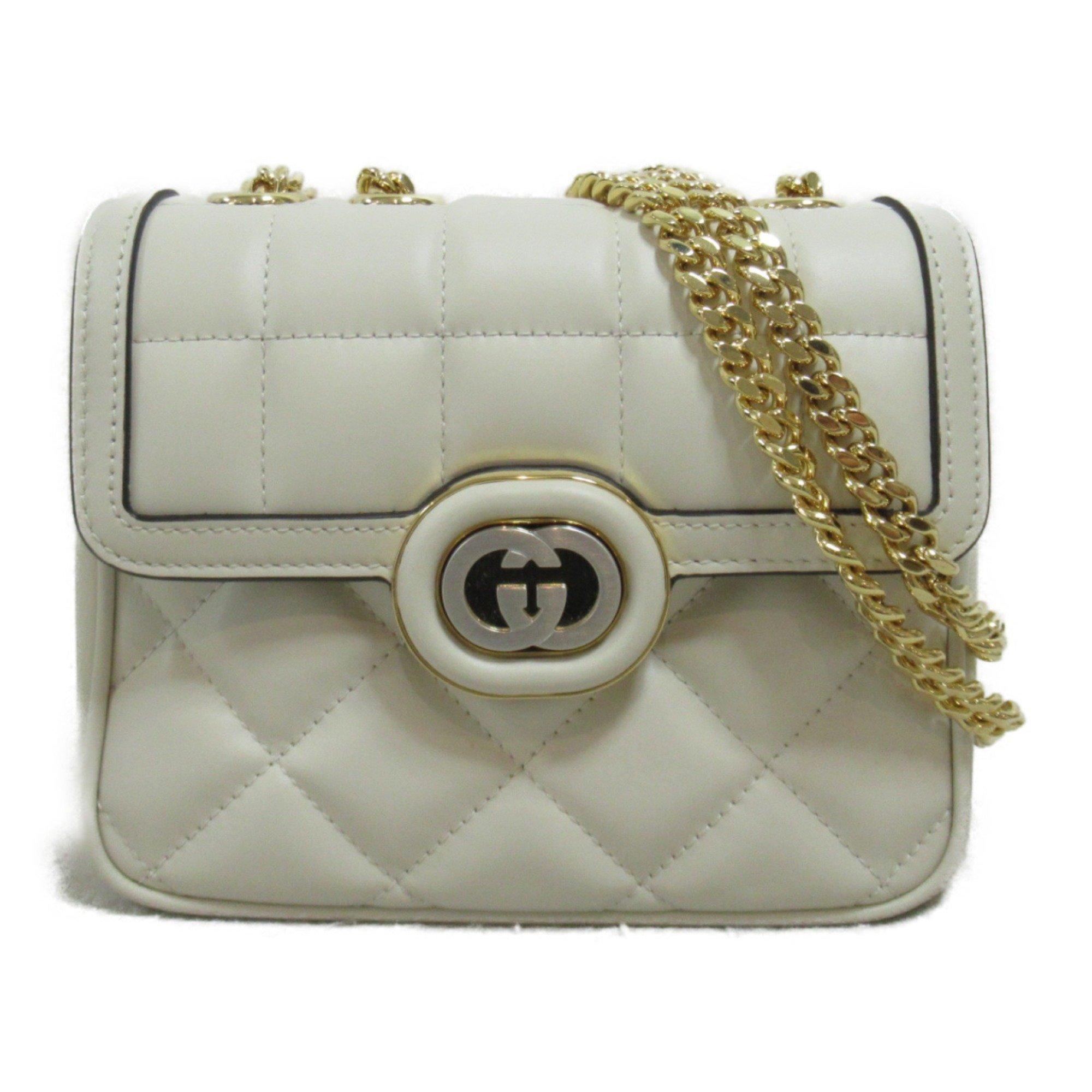 GUCCI Deco Leather Shoulder Bag ChainShoulder Bag White leather 741457AAB1Q9022