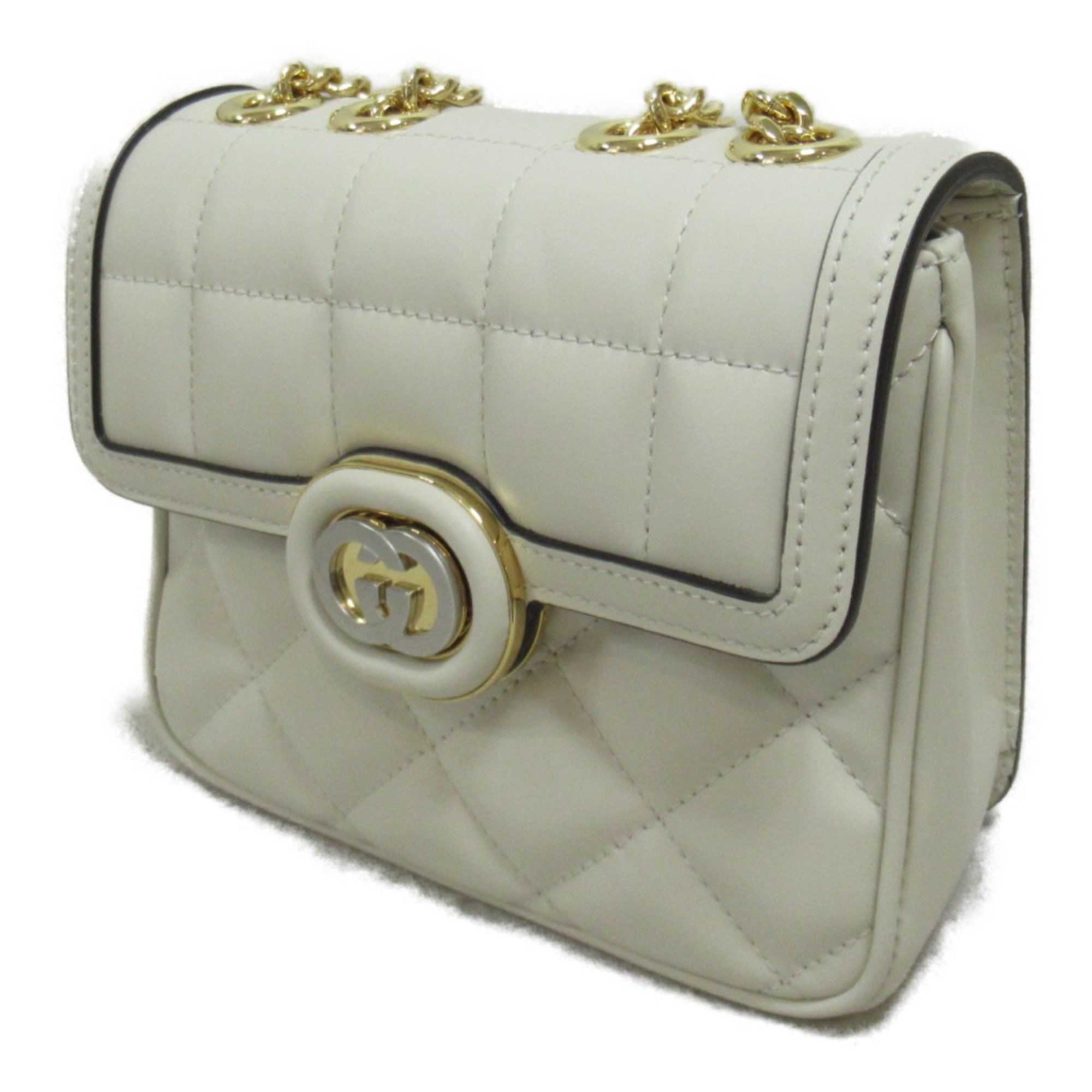 GUCCI Deco Leather Shoulder Bag ChainShoulder Bag White leather 741457AAB1Q9022